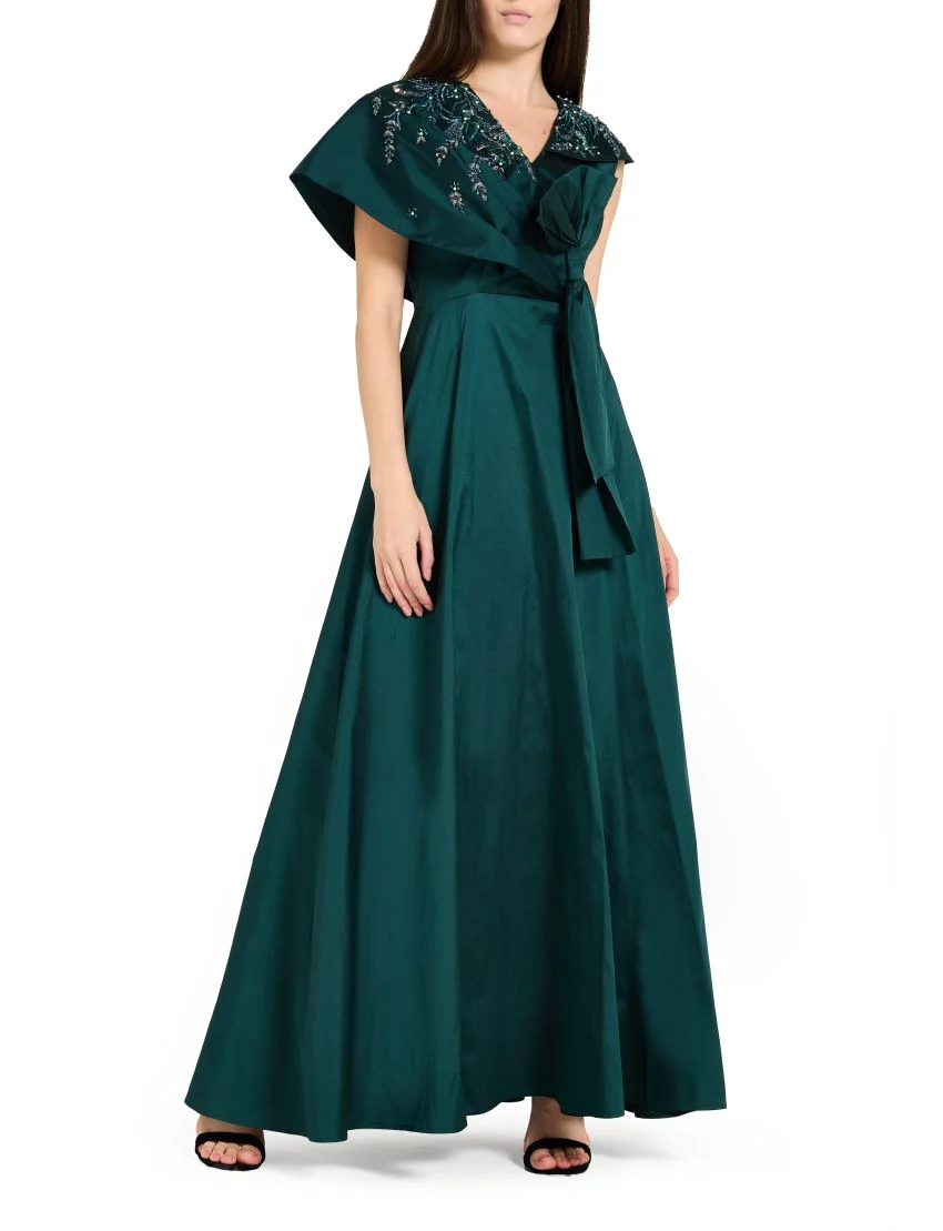 Asymmetric Draped Embellished Gown