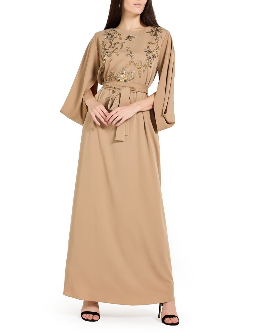 Floral Serenity Cowl Draped Sleeve Dress