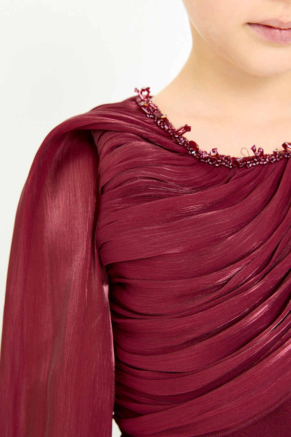 Pleated Overlay Sleeve Dress