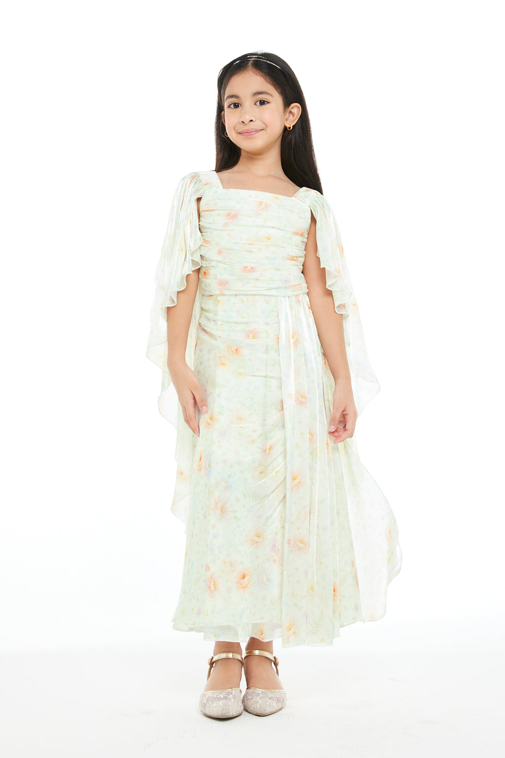 Little Petal Floral Dress with Flutter Cape Sleeves