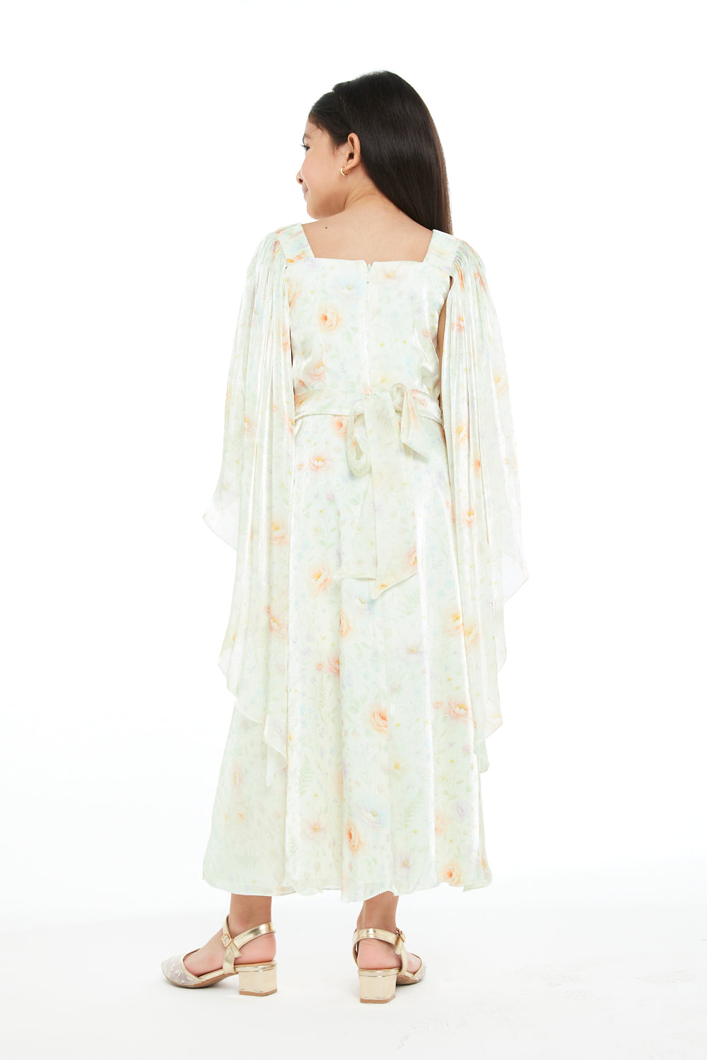 Little Petal Floral Dress with Flutter Cape Sleeves