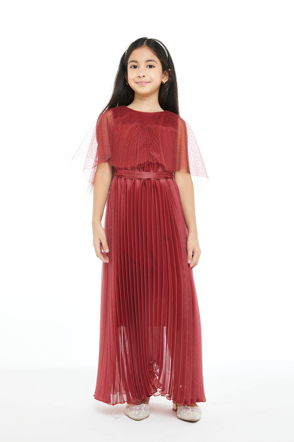 Little Sunshine Pleated Dress with Capelet Sleeves