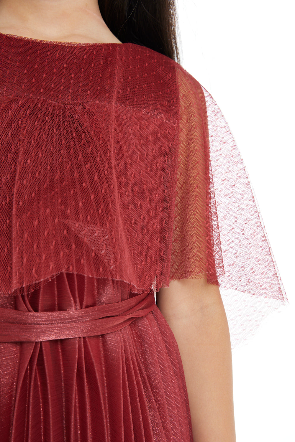 Little Sunshine Pleated Dress with Capelet Sleeves