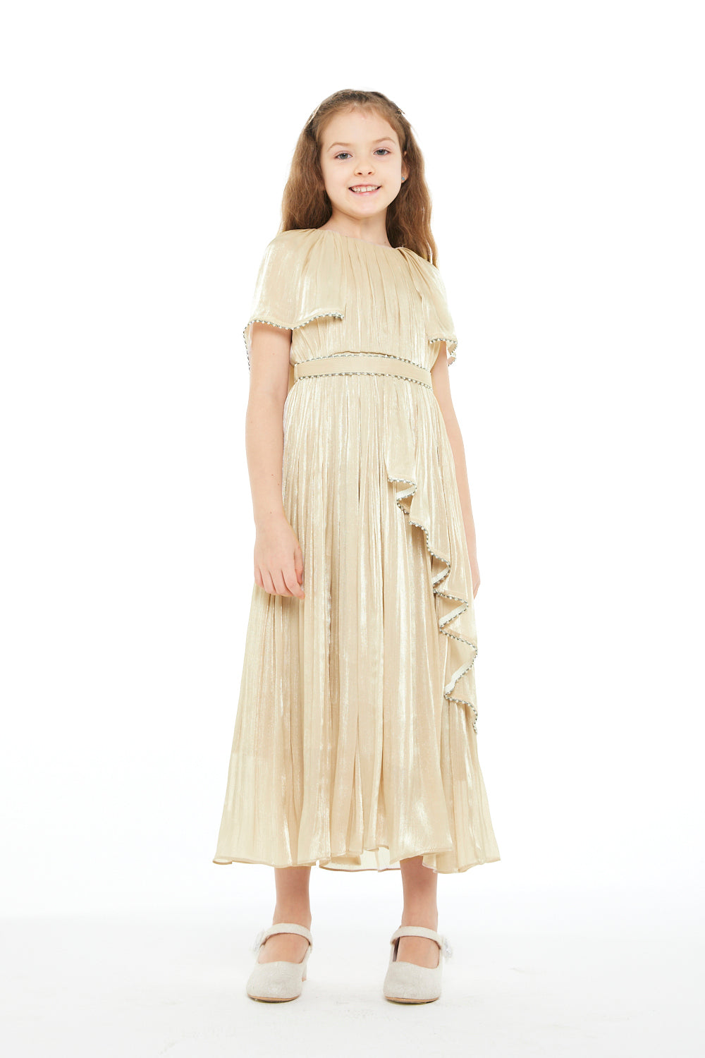 Little Star Pleated Dress with Ruffle Trim