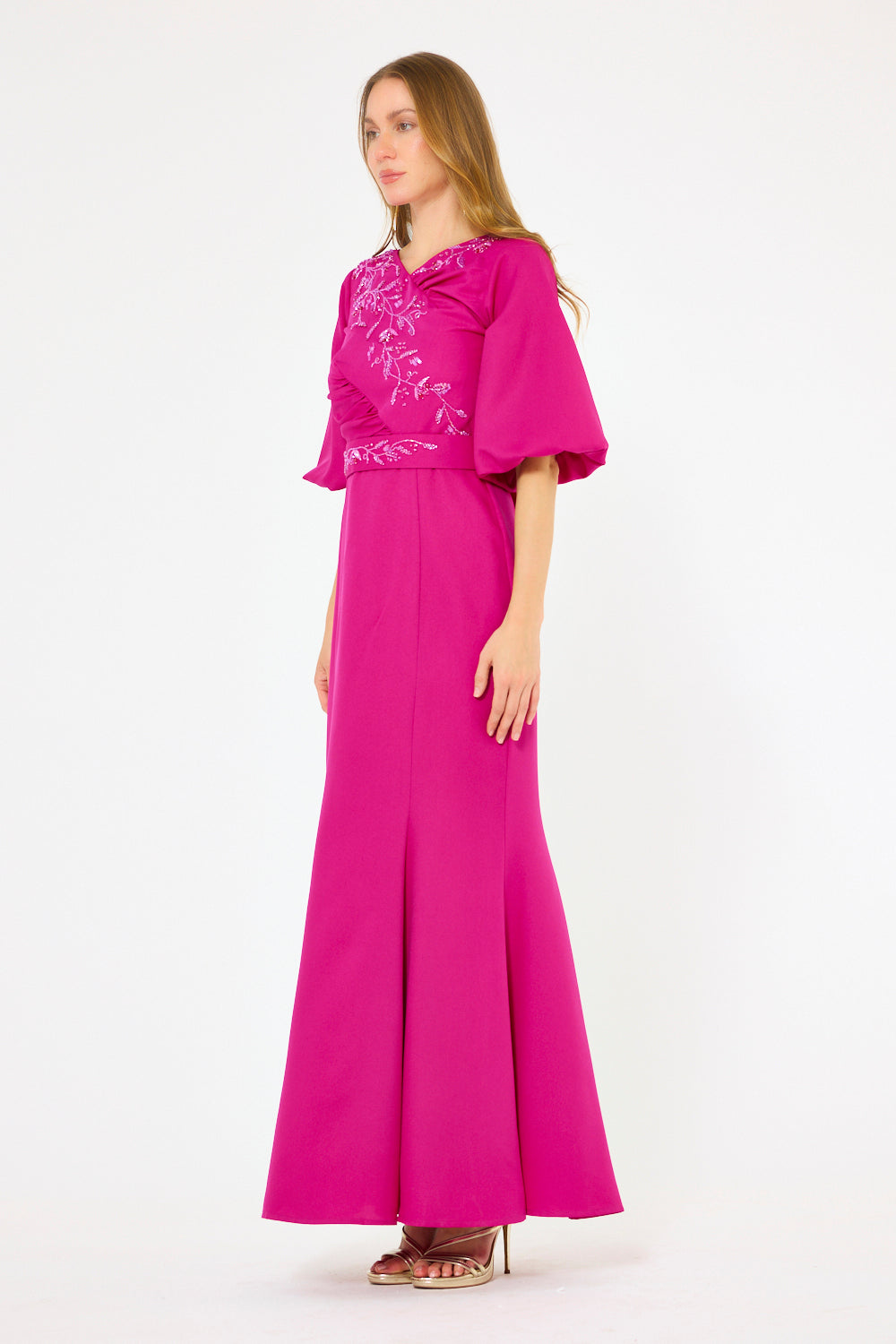 Vine Embroidered Drape Gown