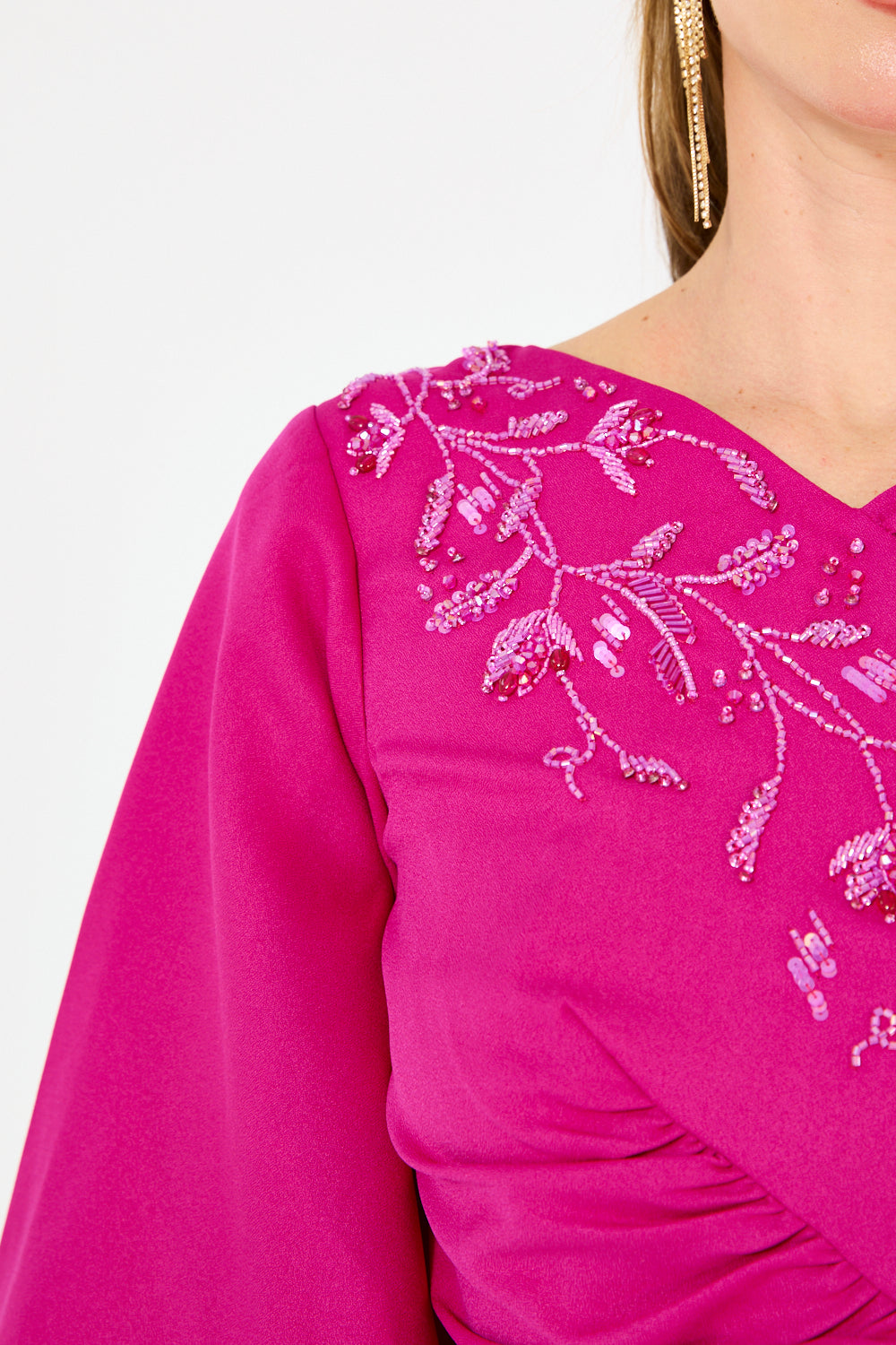 Vine Embroidered Drape Gown