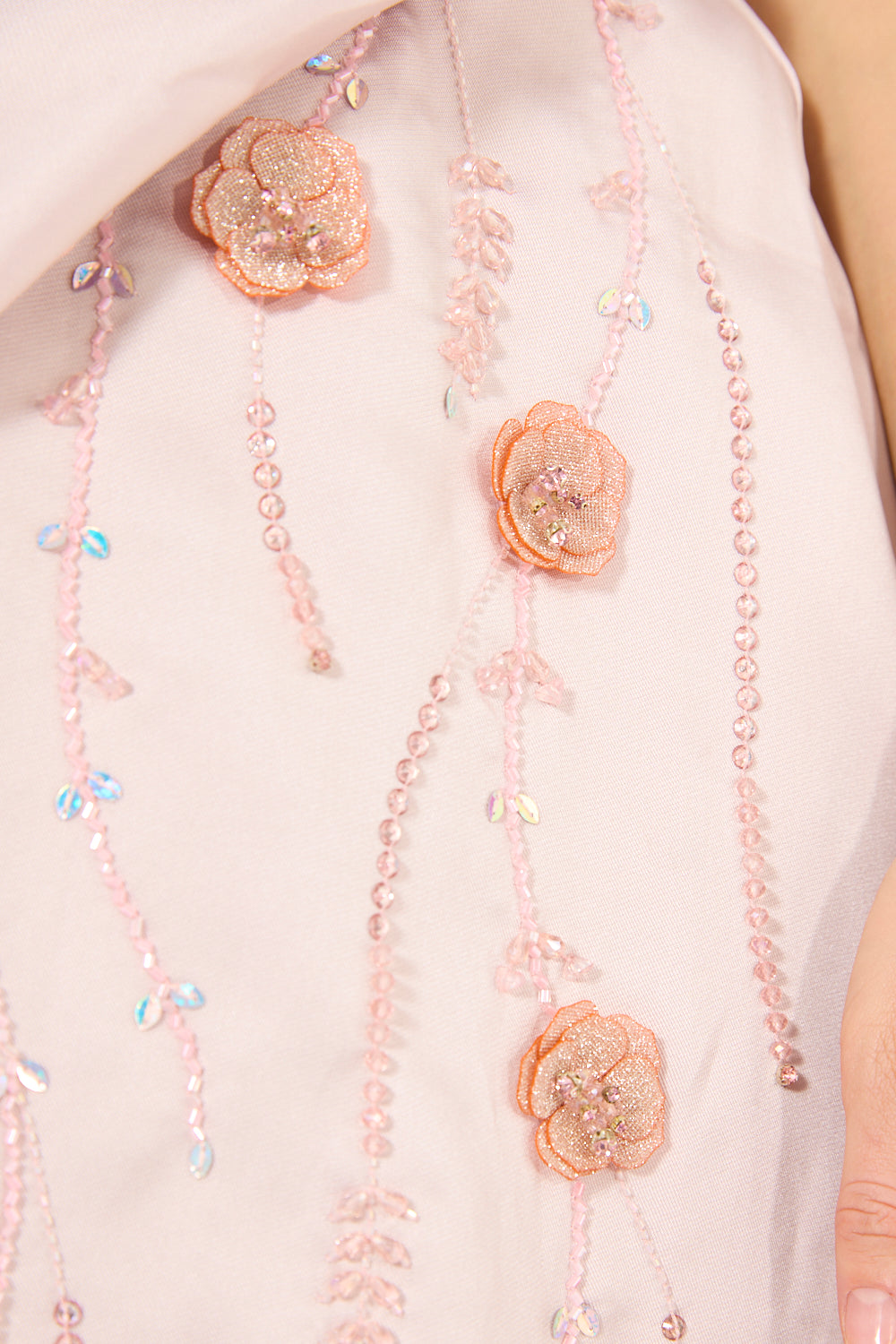 Sculpted One-Shoulder Draped Gown with Floral Crystal Embroidery