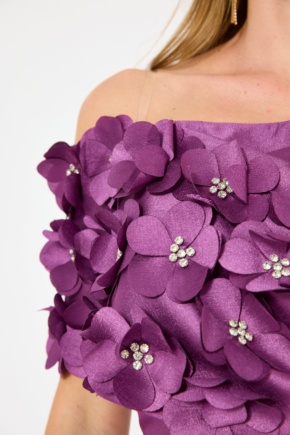 3D Shoulder Bloom Structured Midi Dress