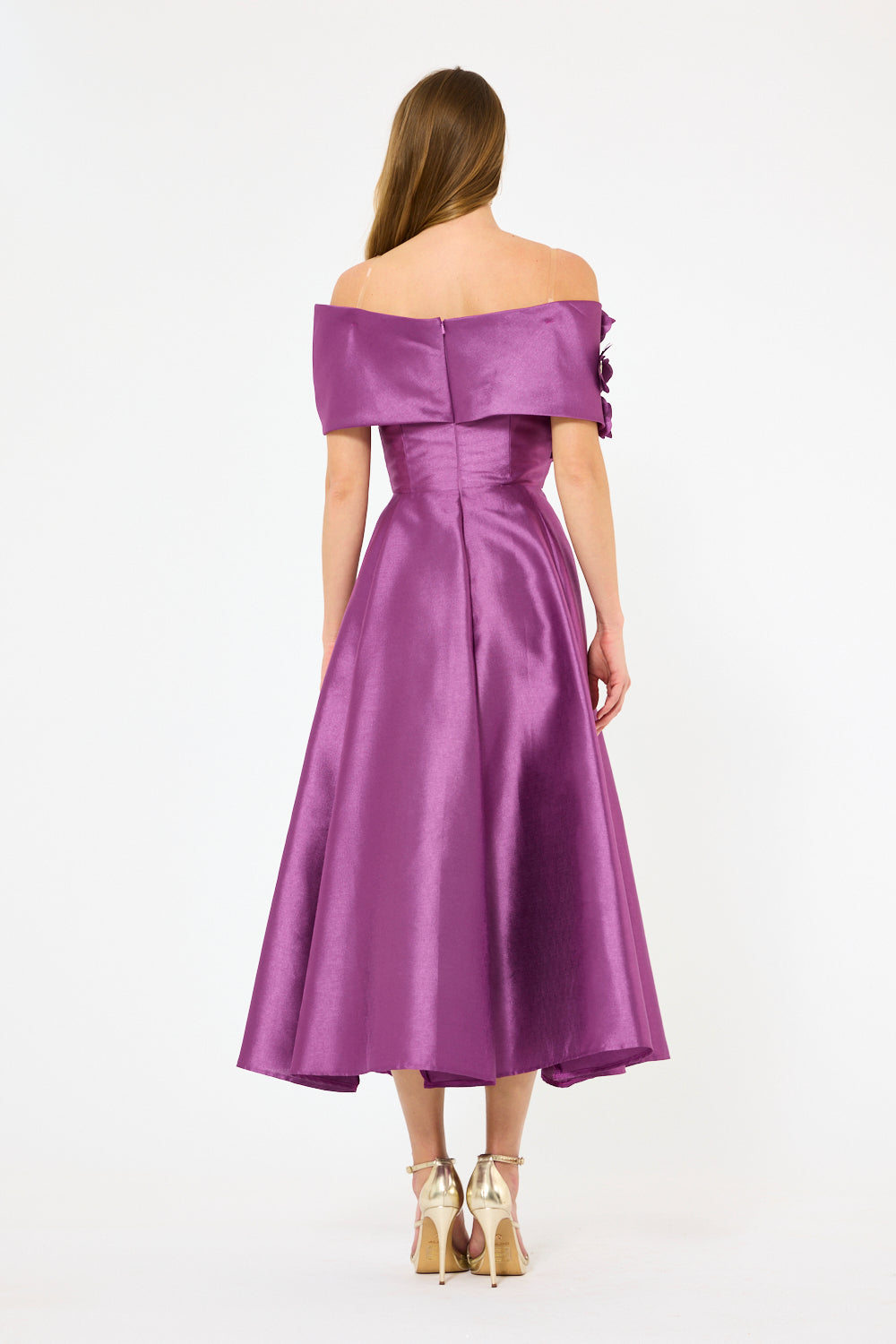 3D Shoulder Bloom Structured Midi Dress