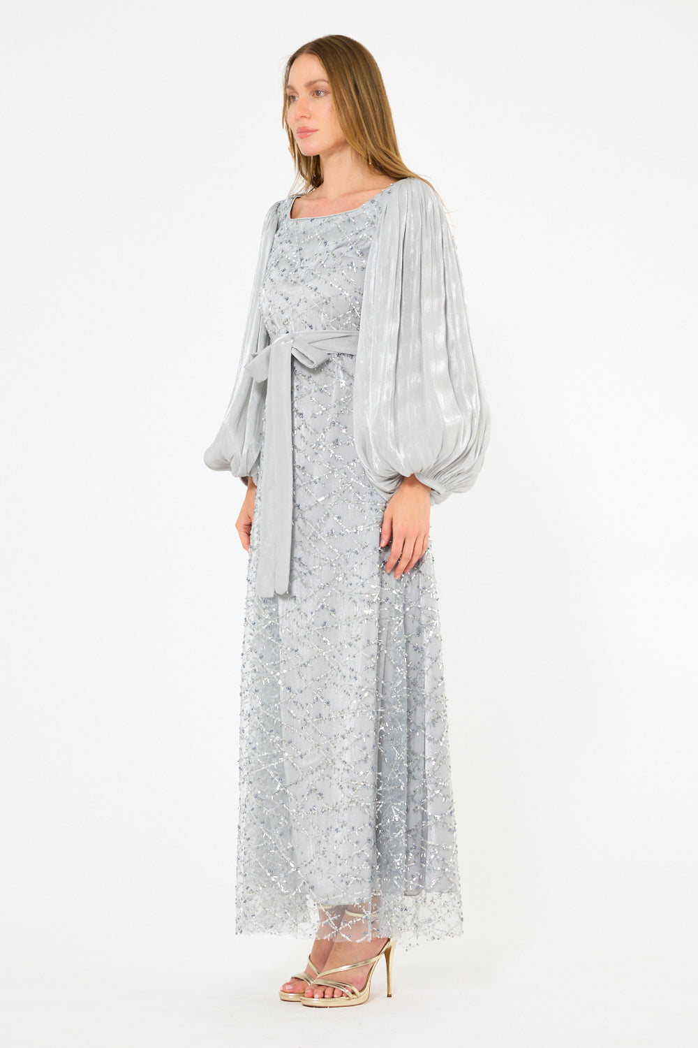 Sparkle Tulle Bishop Sleeve Dress