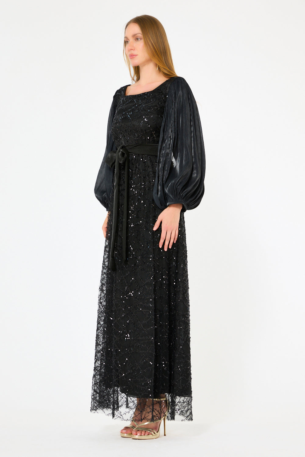 Sparkle Tulle Bishop Sleeve Dress