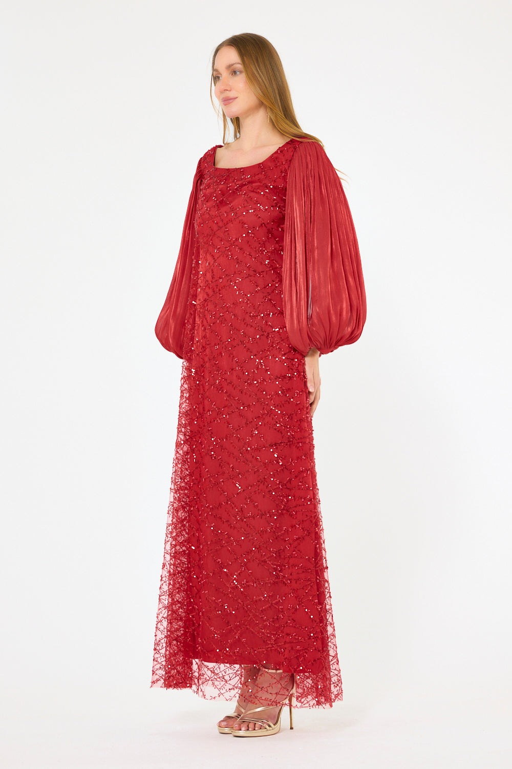 Sparkle Tulle Bishop Sleeve Dress