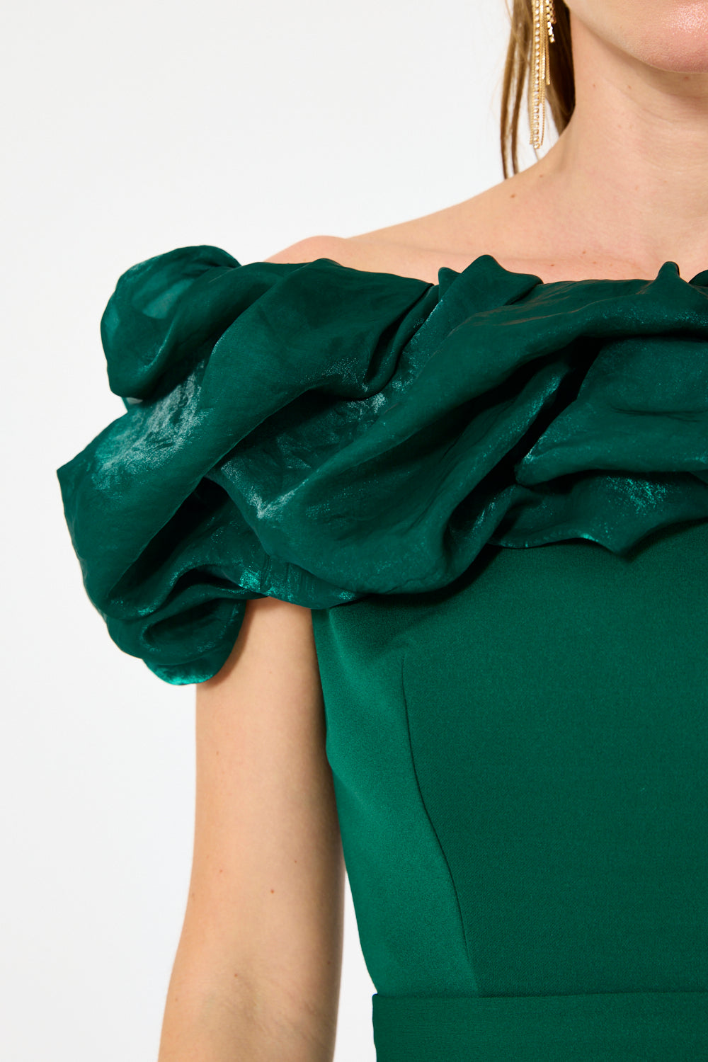 Ruffled Off-Shoulder Column Gown