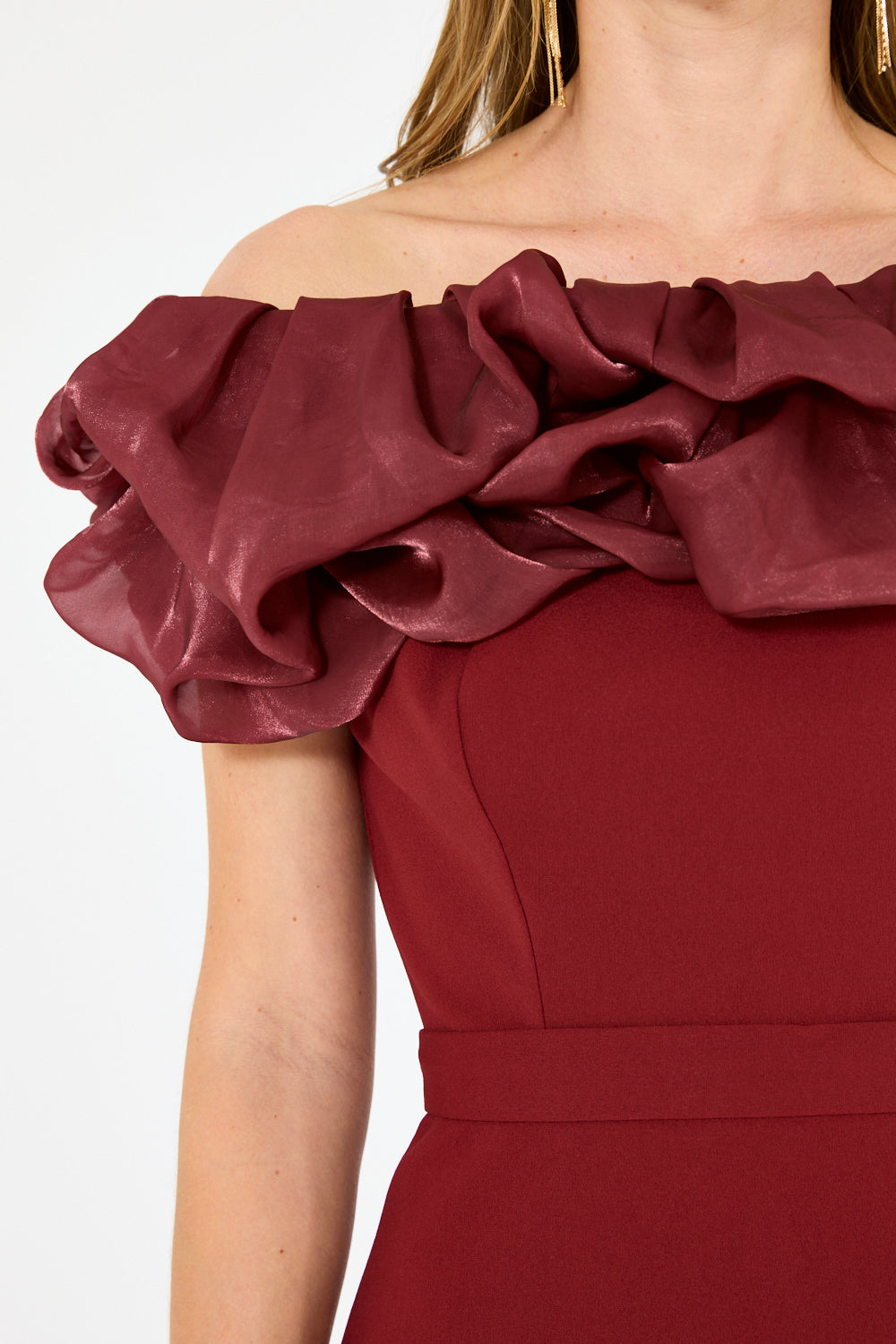 Ruffled Off-Shoulder Column Gown