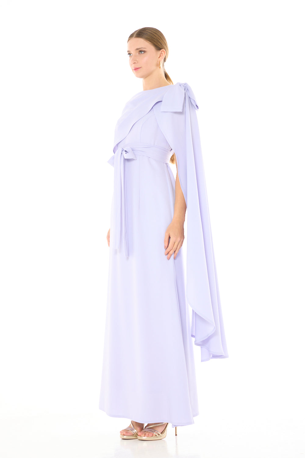 Sculpted Cape Overlay Evening Gown