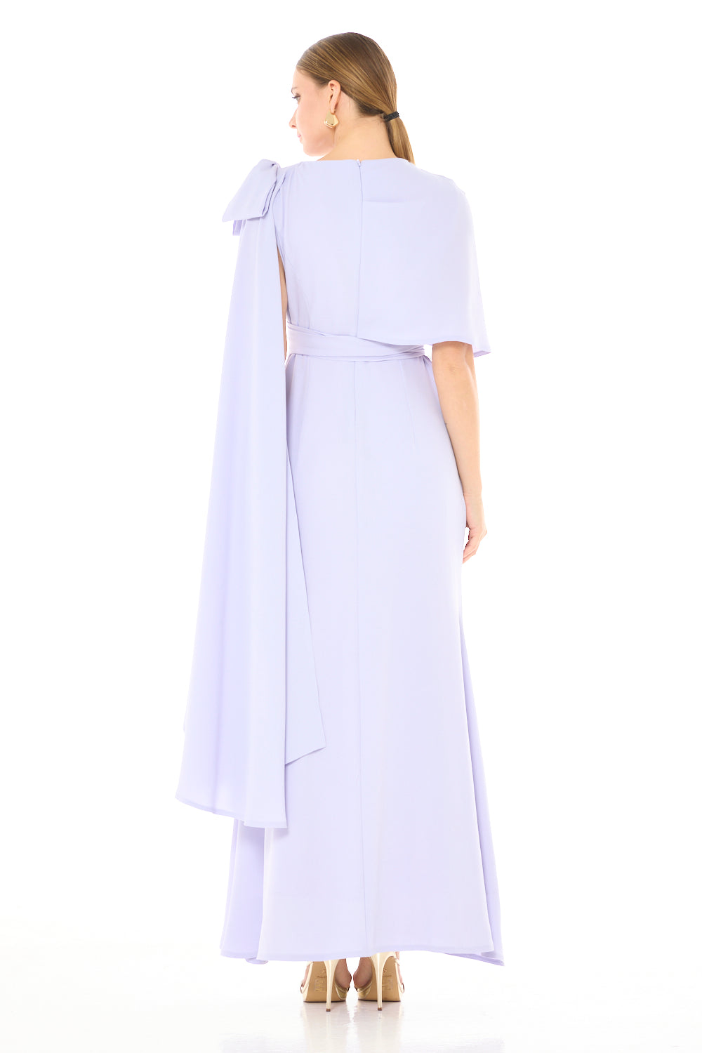 Sculpted Cape Overlay Evening Gown