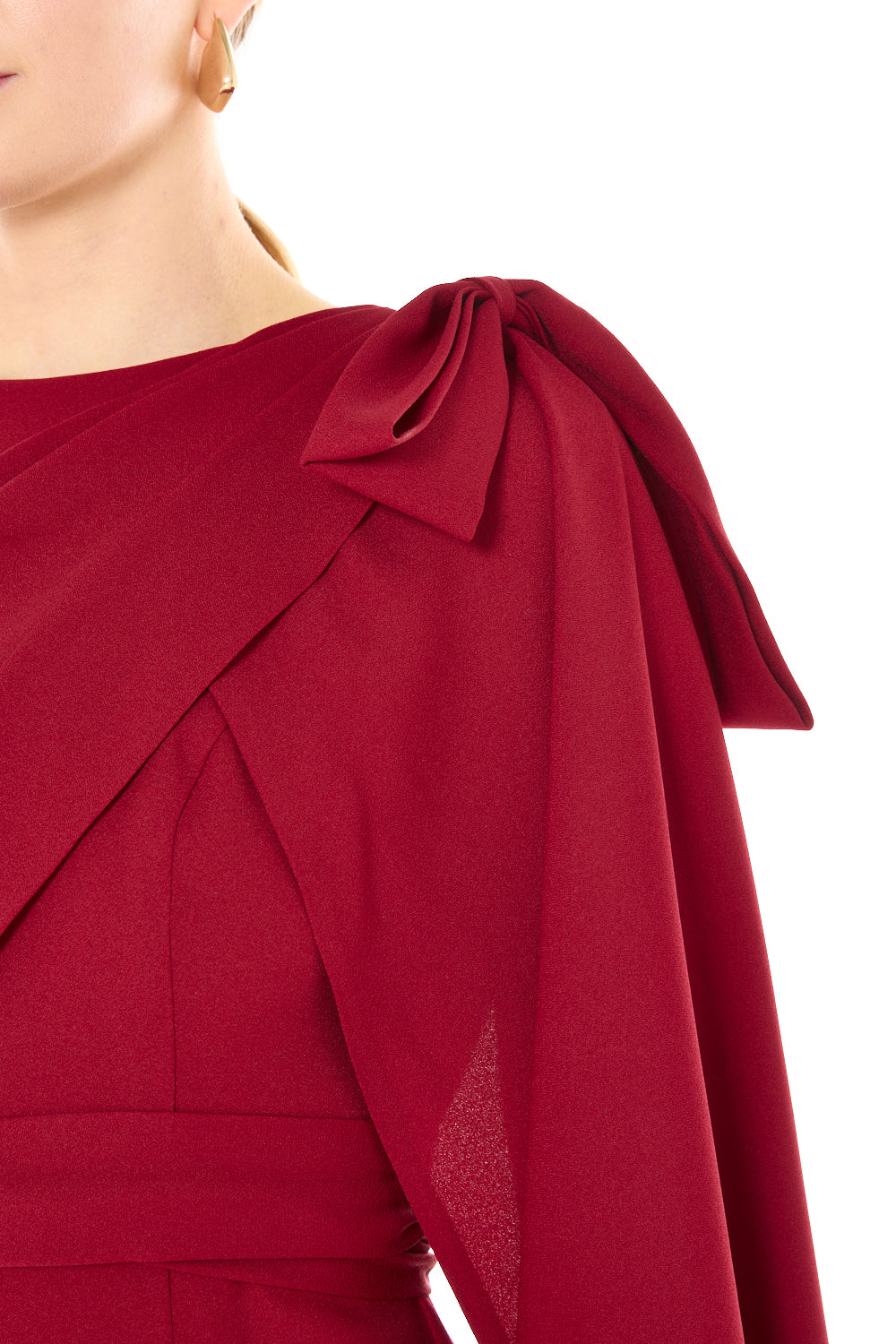 Sculpted Cape Overlay Evening Gown