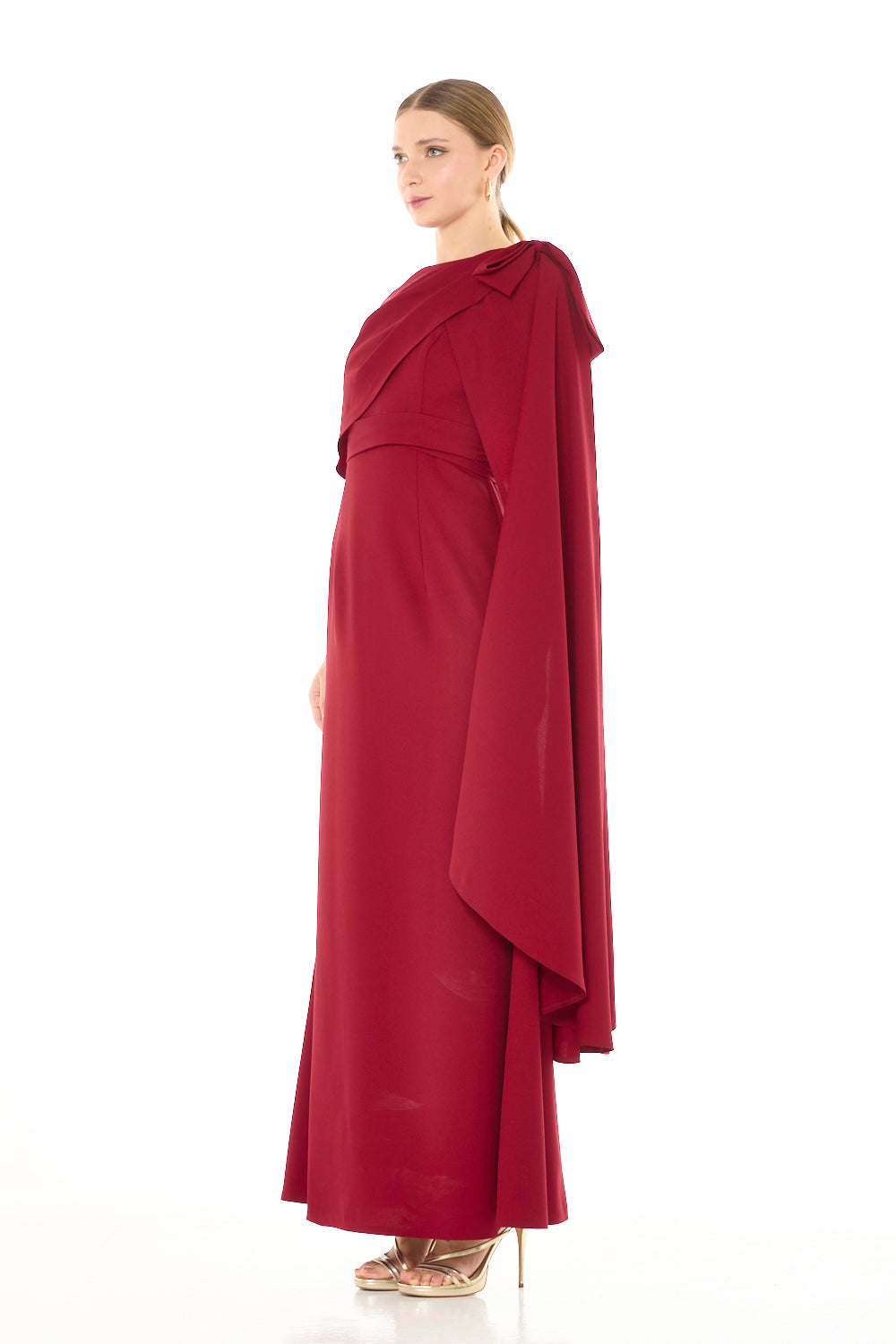 Sculpted Cape Overlay Evening Gown