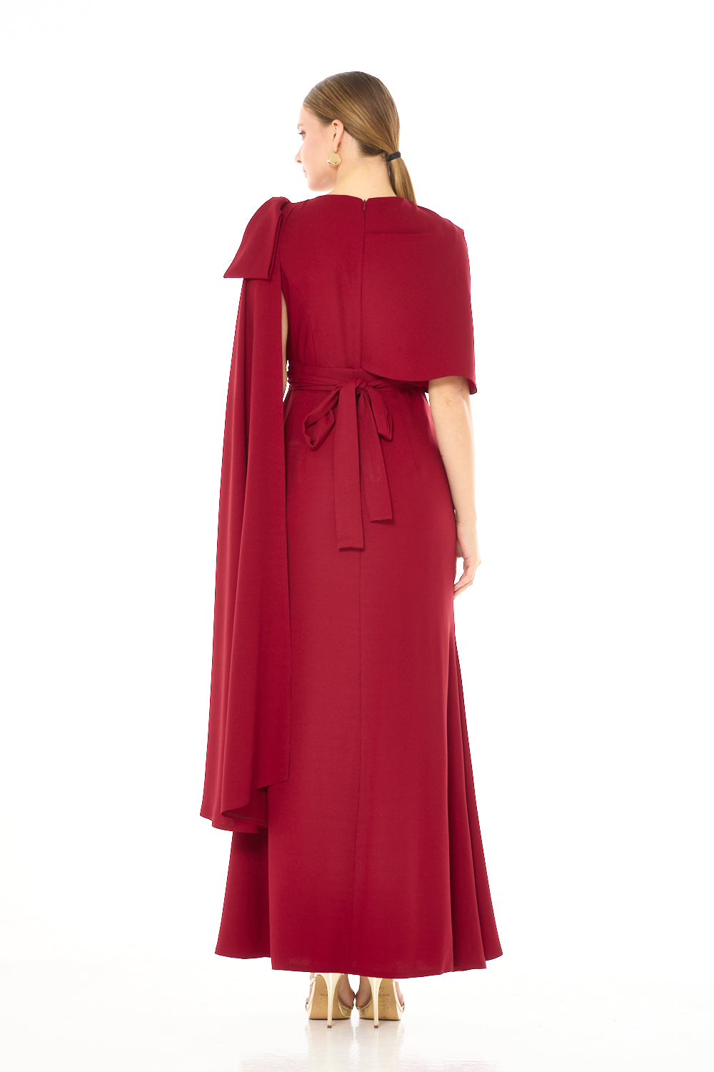 Sculpted Cape Overlay Evening Gown