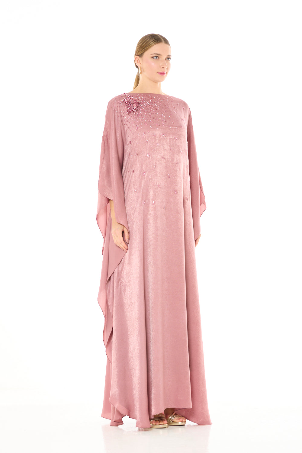 Sculpted Shoulder Bloom Embellished Dress