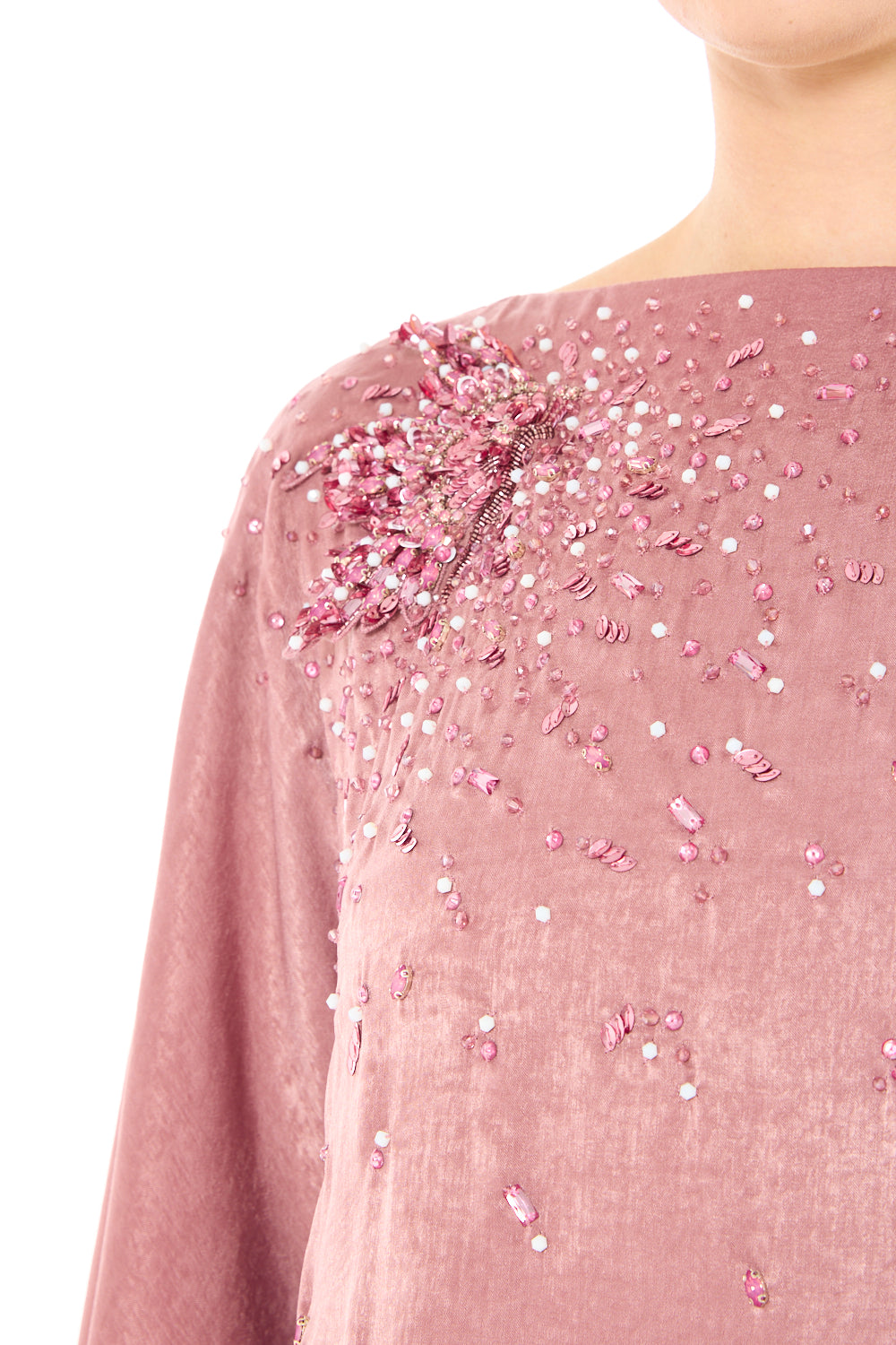 Sculpted Shoulder Bloom Embellished Dress