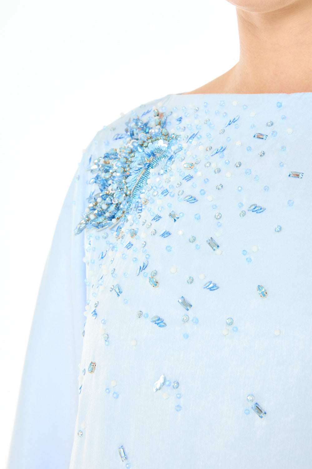 Sculpted Shoulder Bloom Embellished Dress