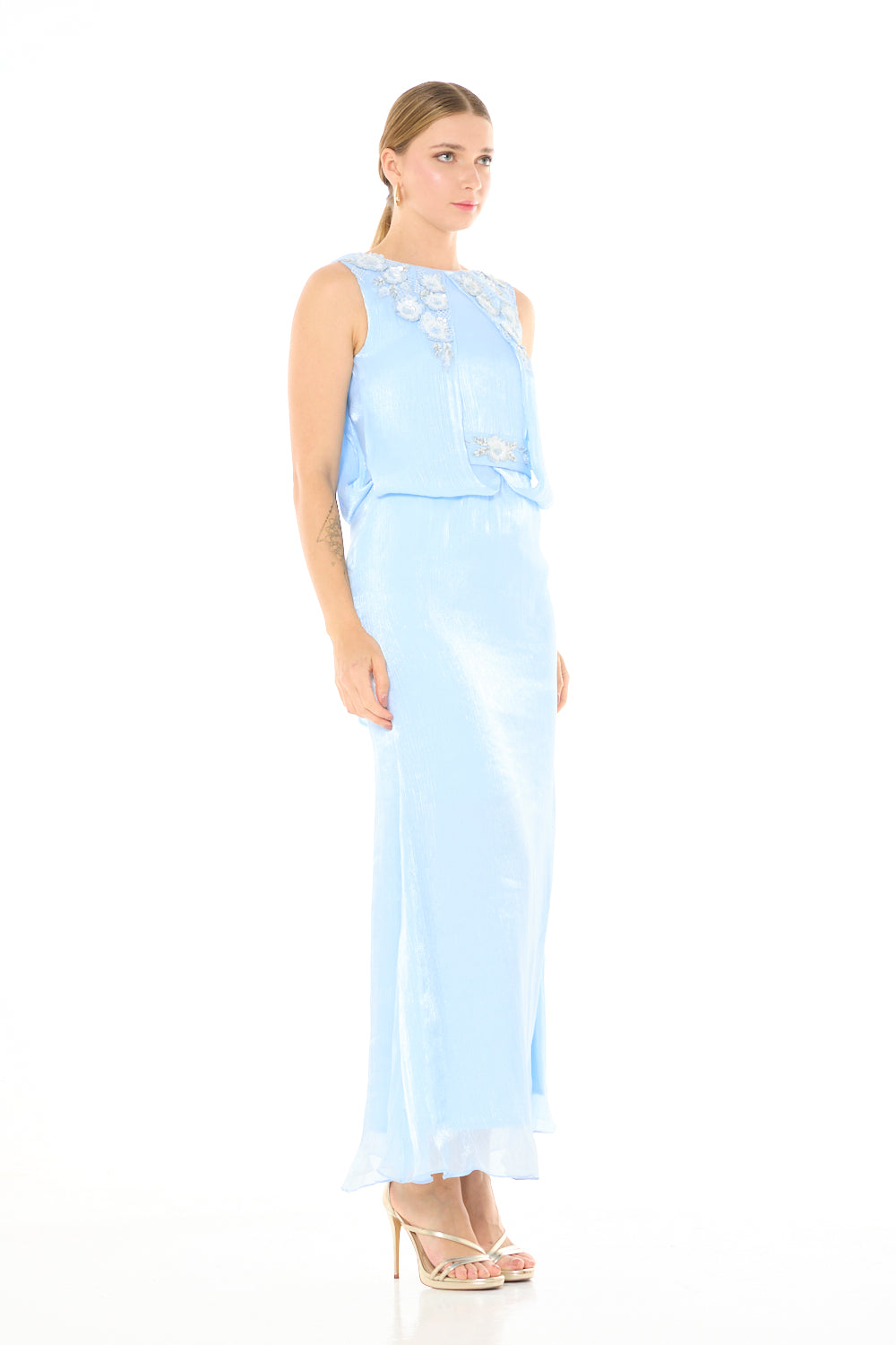 Embellished Floral Panel Evening Gown