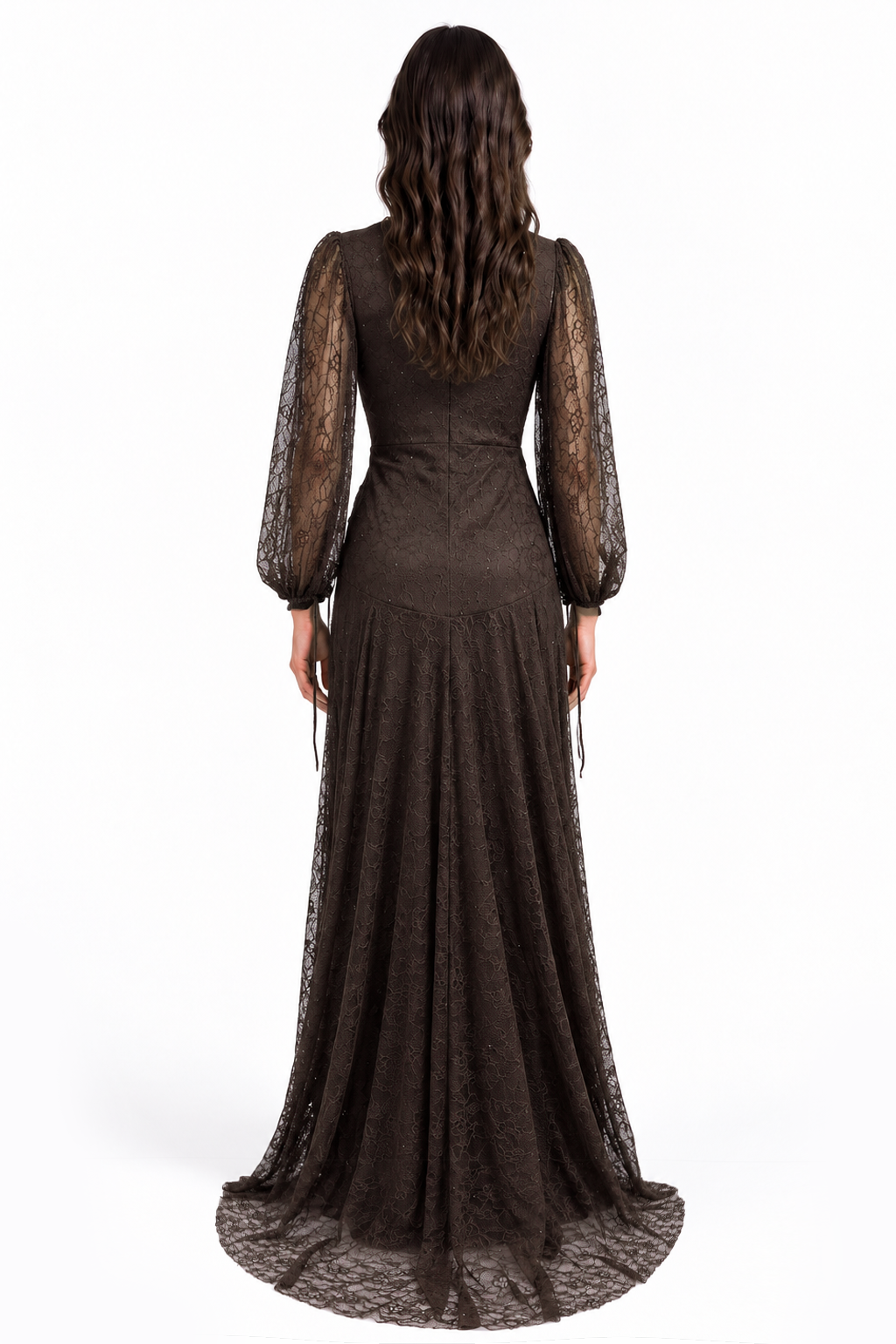 "Elara" Lace Wrap Gown with Draped Waist
