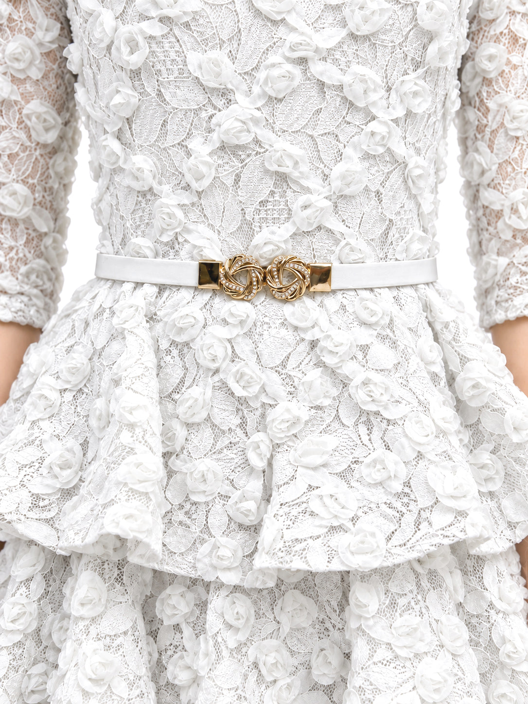 "Elara" 3D Rose Lace Tiered Mini Dress