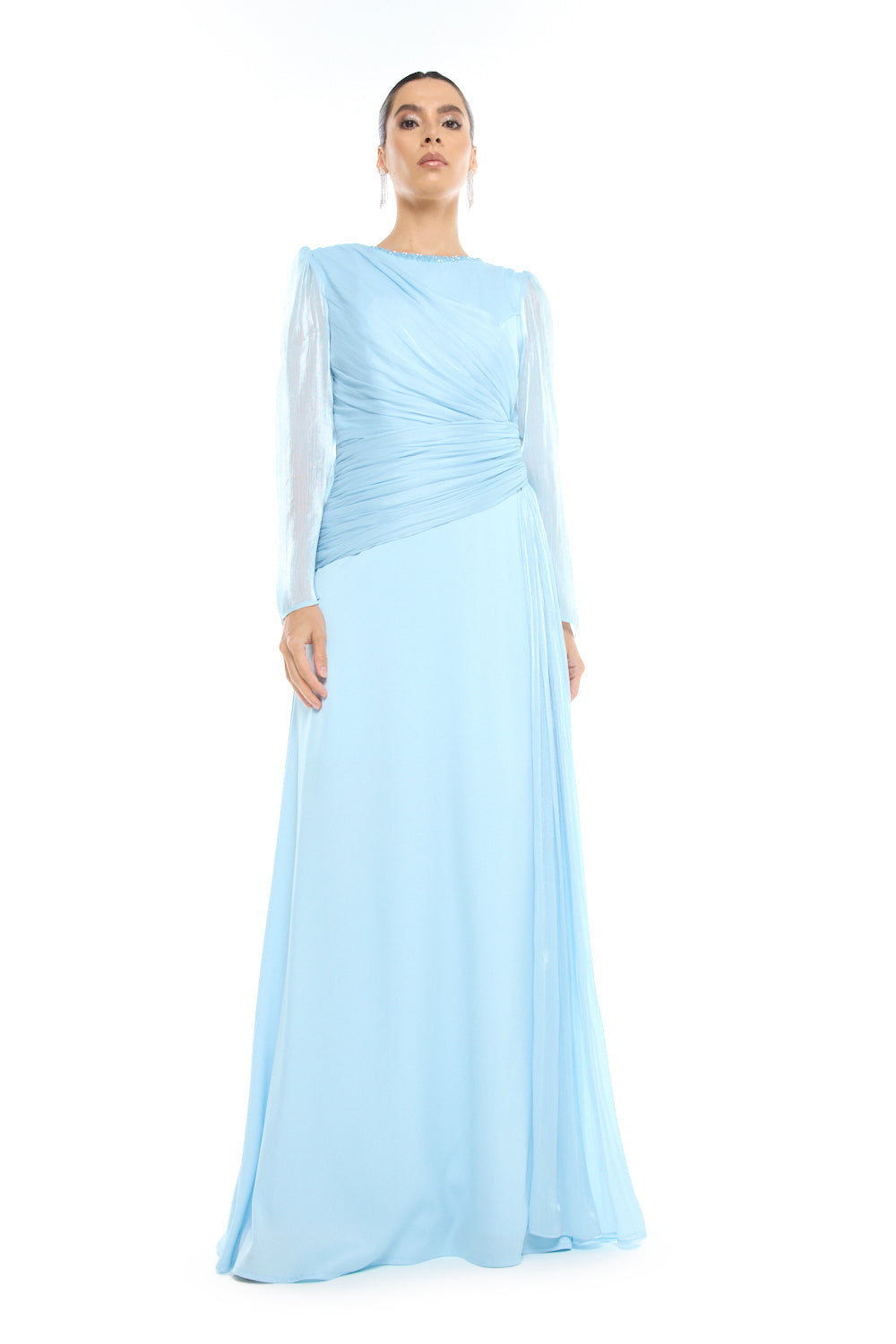 Asymmetric Draped Waist Gown