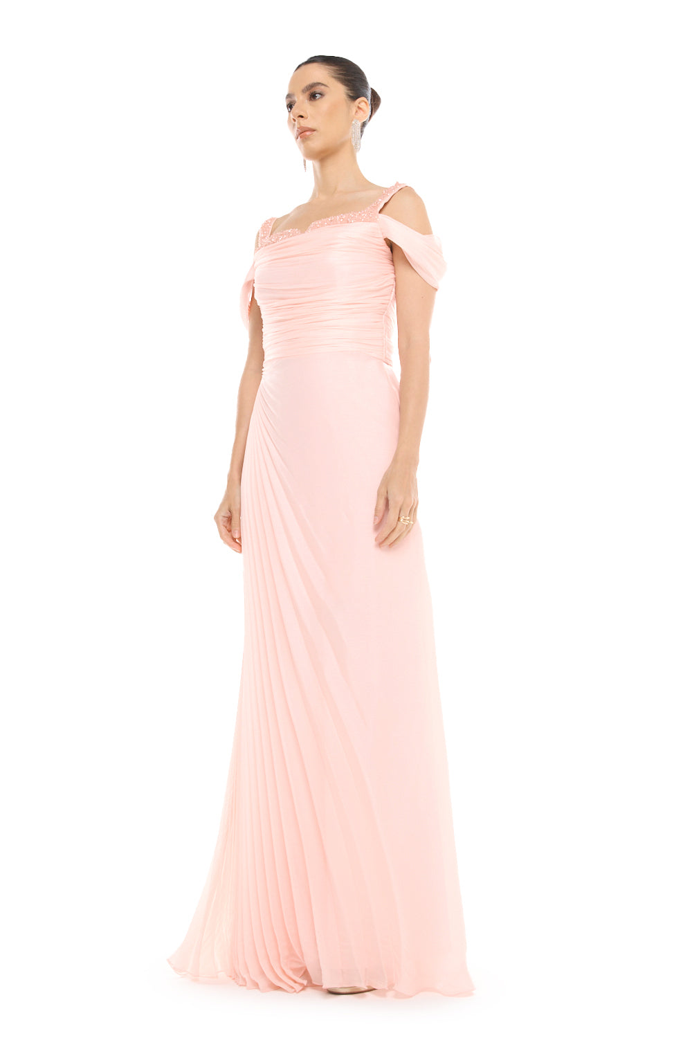 Off-Shoulder Pleated Gown