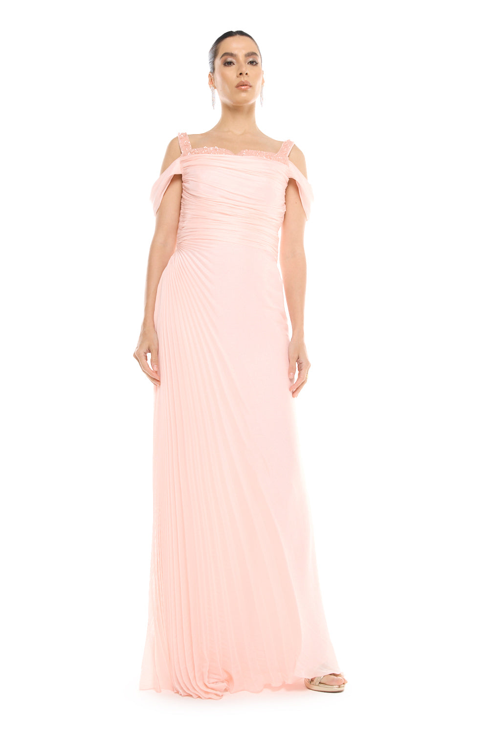 Off-Shoulder Pleated Gown