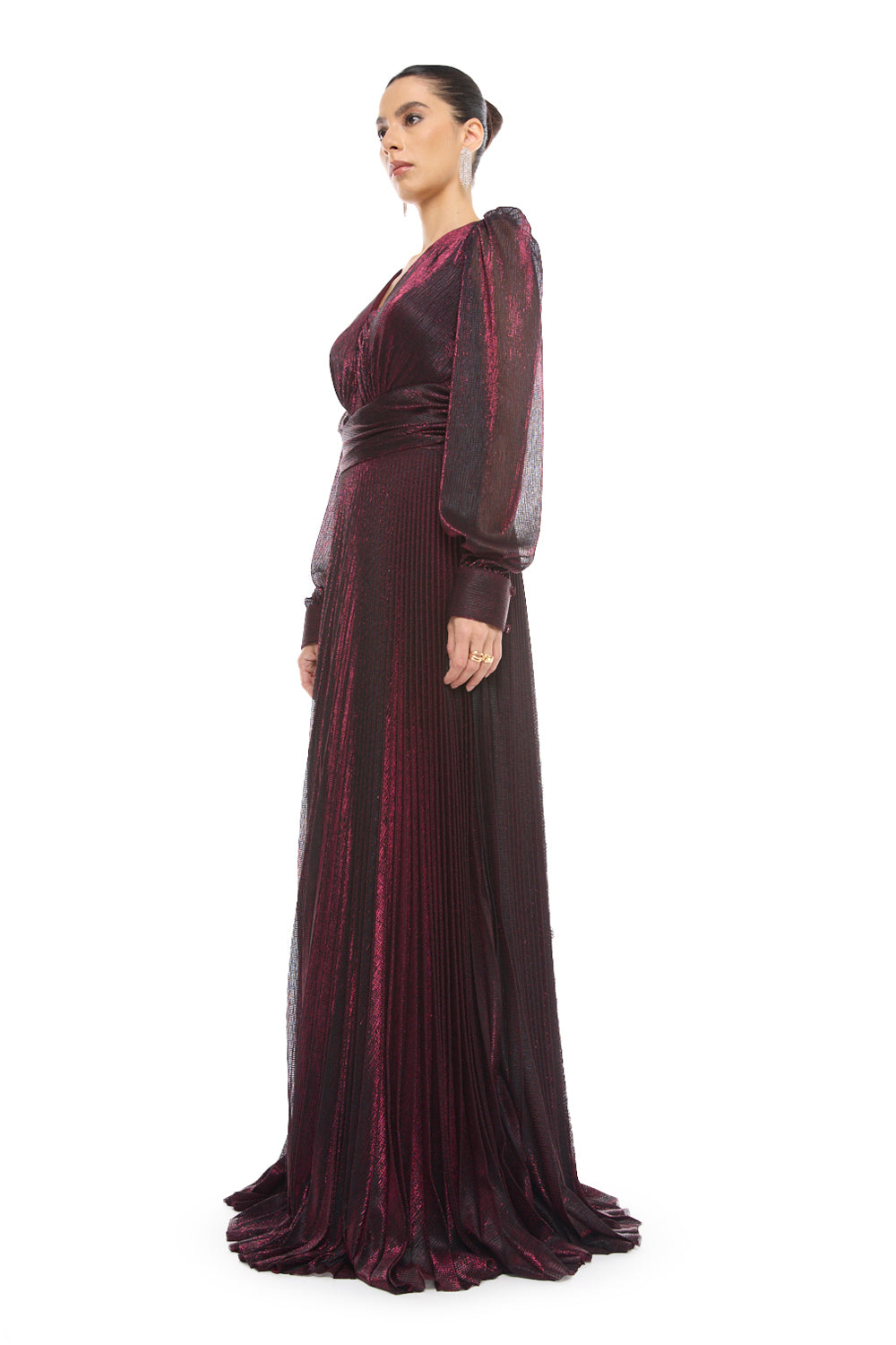 Pleated Blouson Sleeve Gown