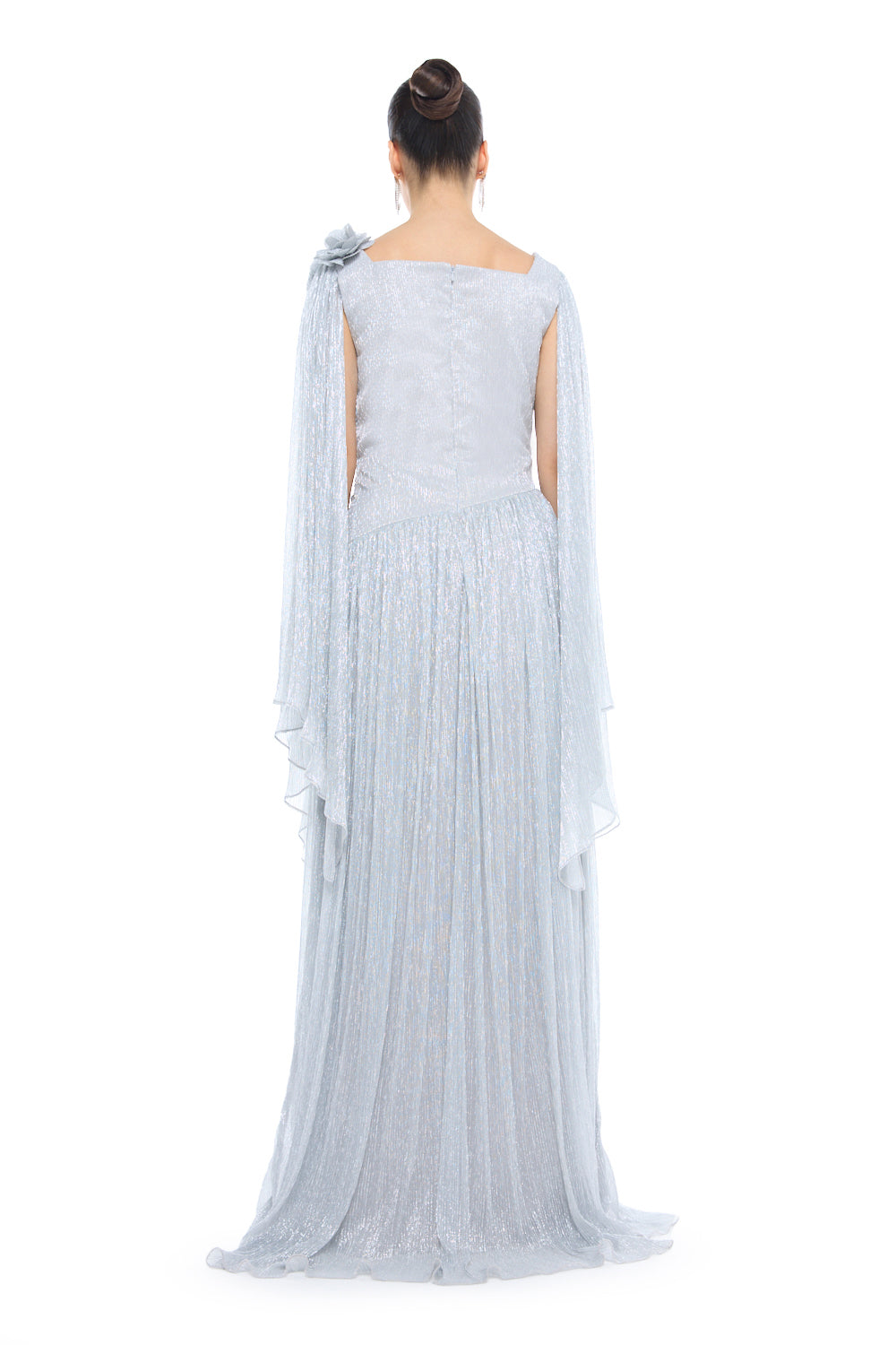 One-Shoulder Cape Pleated Gown