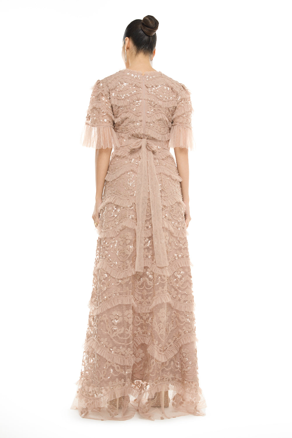 Tiered Embellished Lace Gown