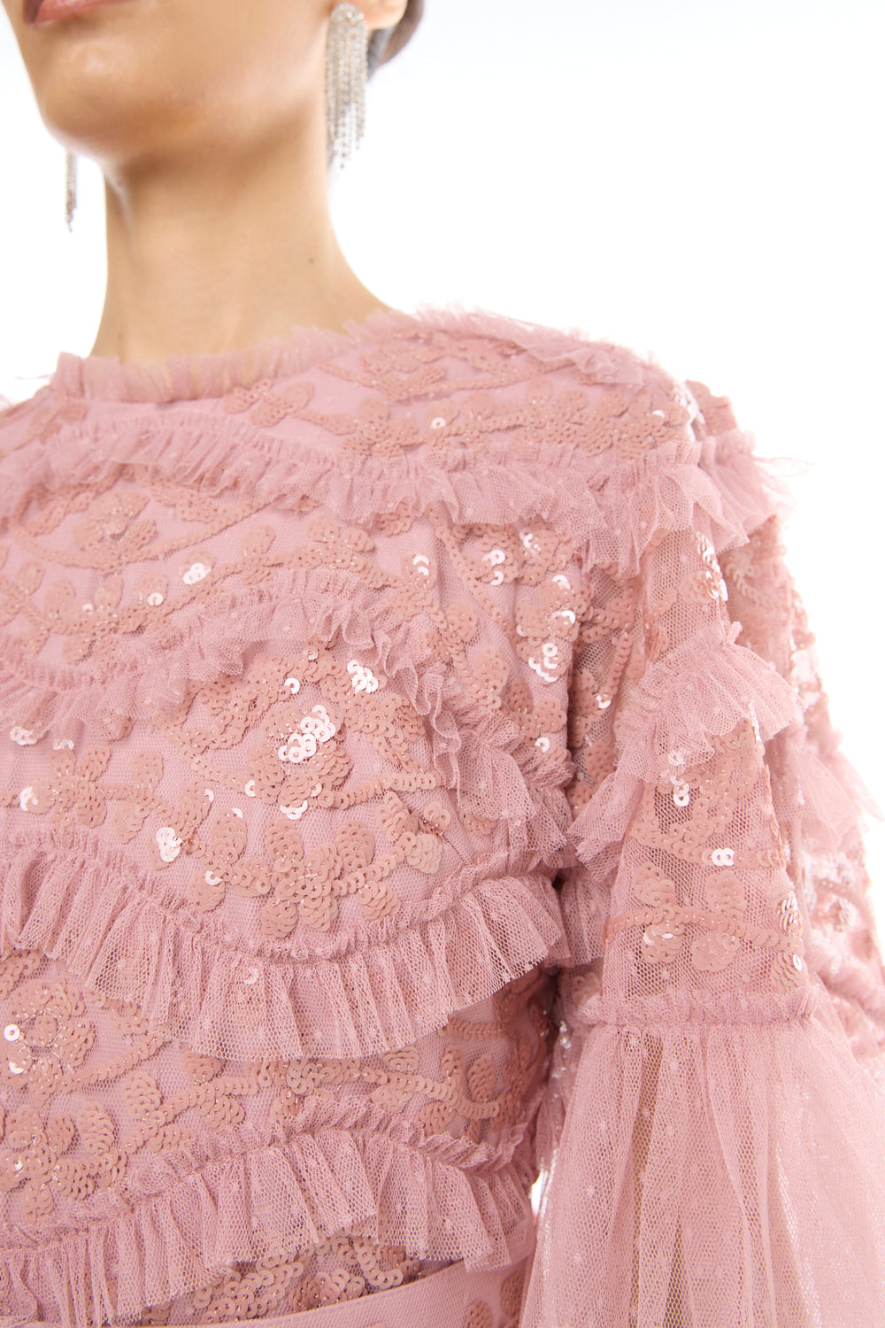 Tiered Embellished Lace Gown