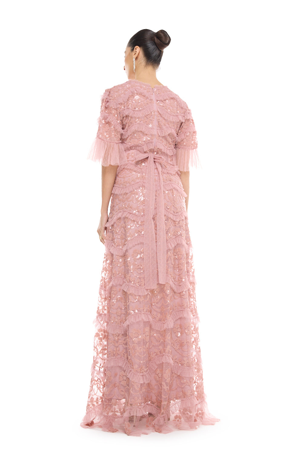 Tiered Embellished Lace Gown