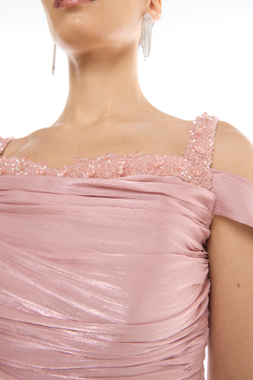 Off-Shoulder Pleated Gown
