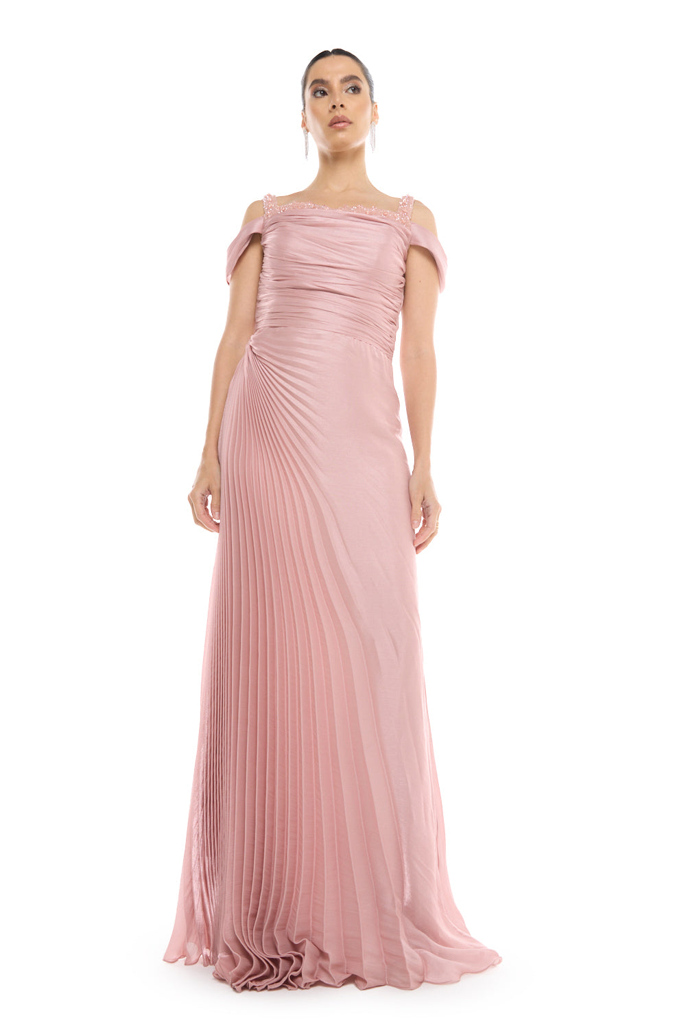 Off-Shoulder Pleated Gown