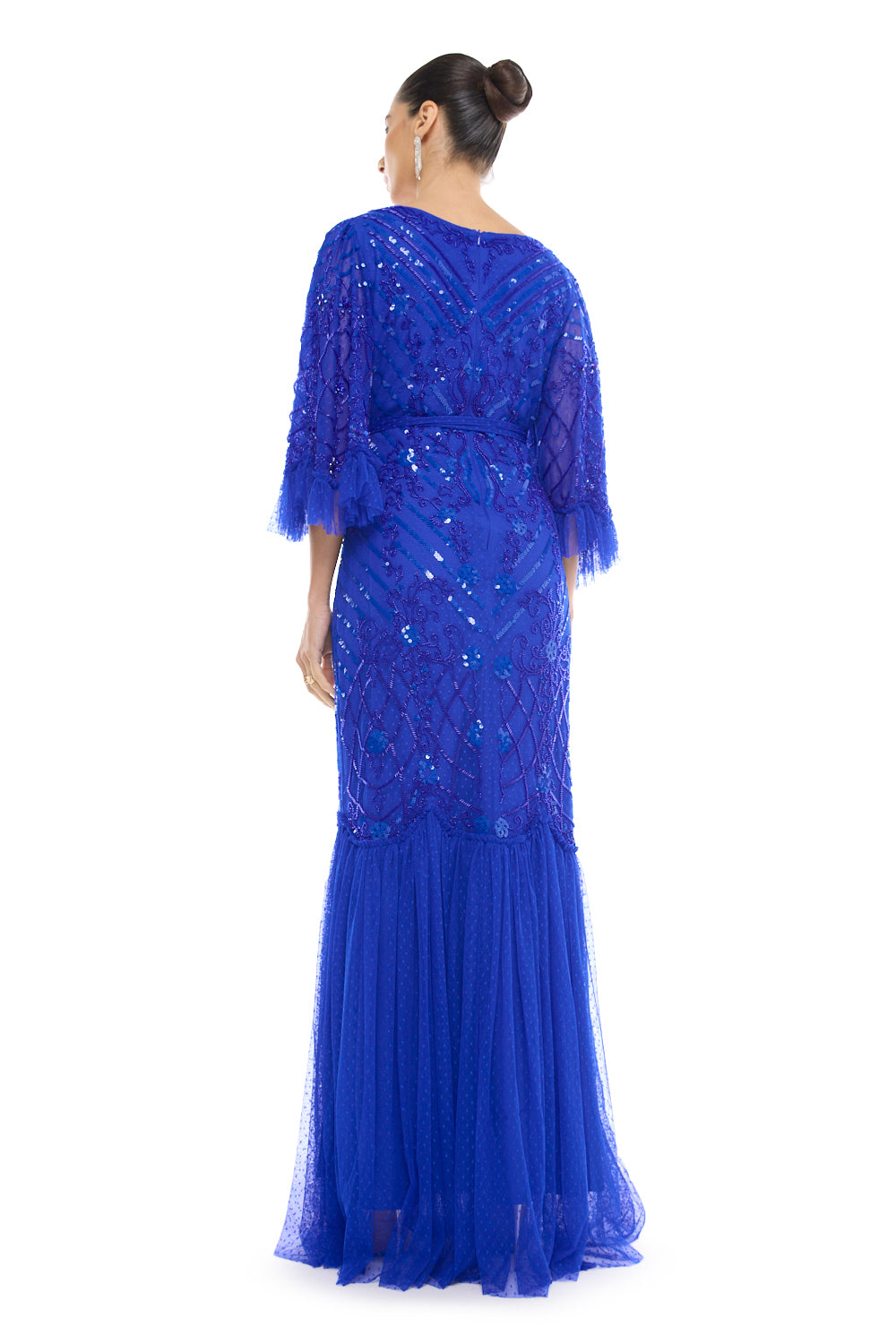 Fringed Overlay Pleated Gown
