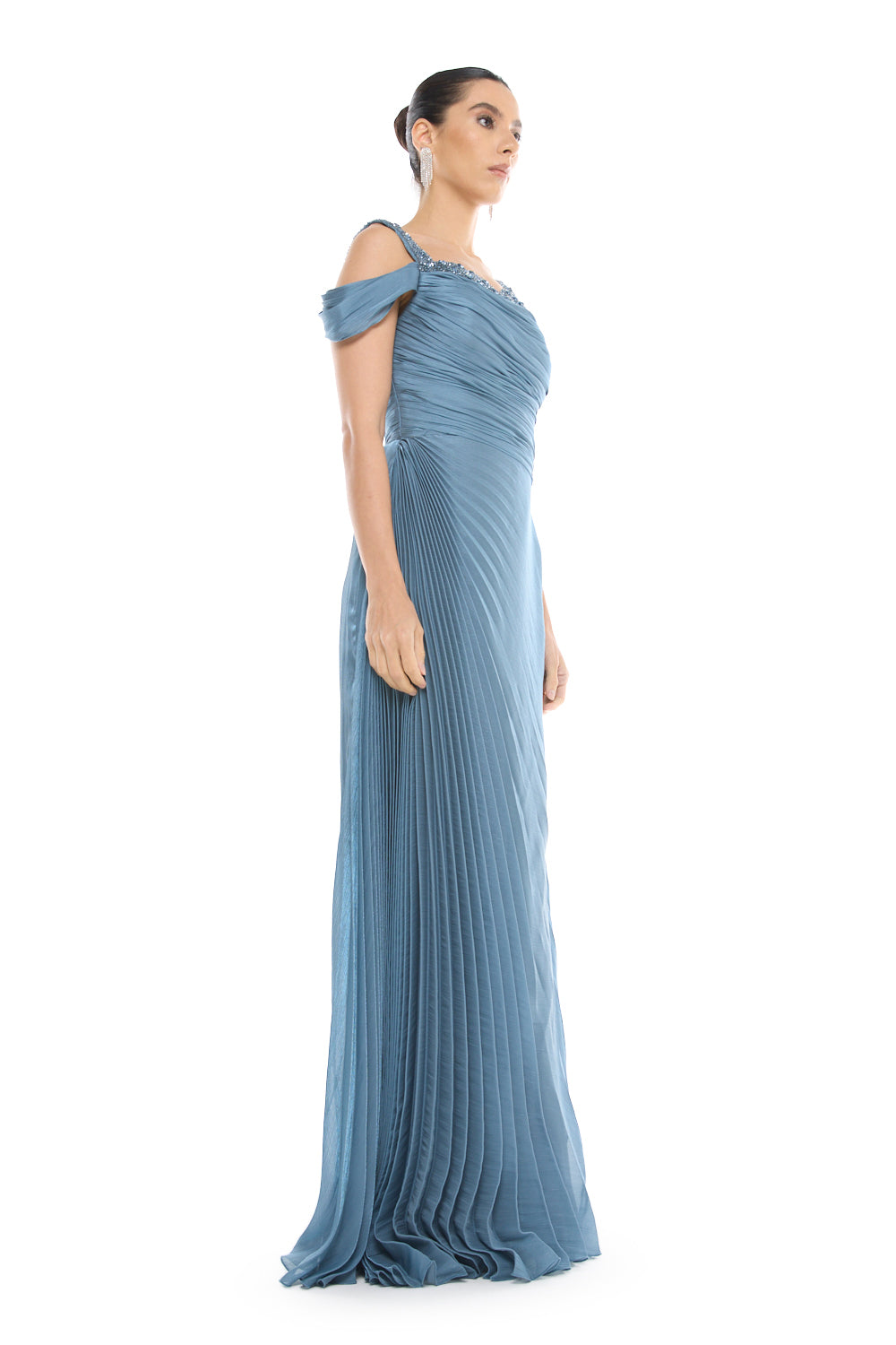 Off-Shoulder Pleated Gown