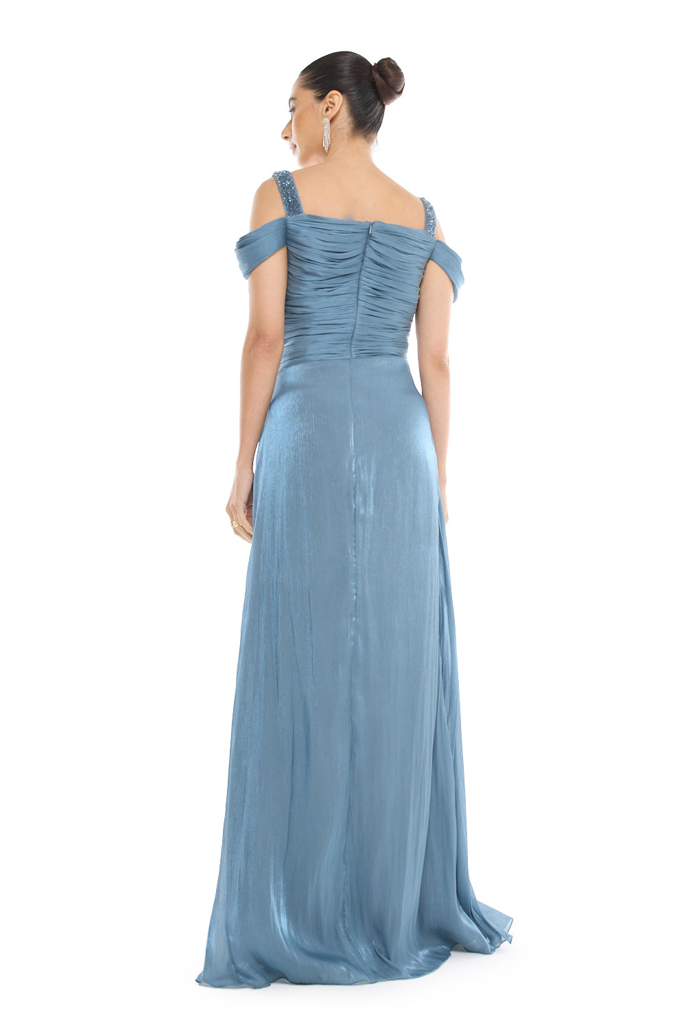 Off-Shoulder Pleated Gown