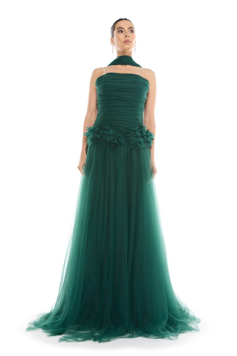 Floral Waist Halter Gown