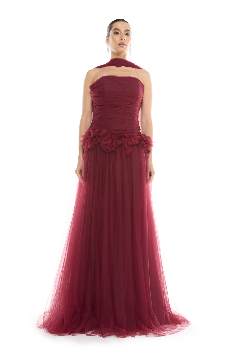 Floral Waist Halter Gown