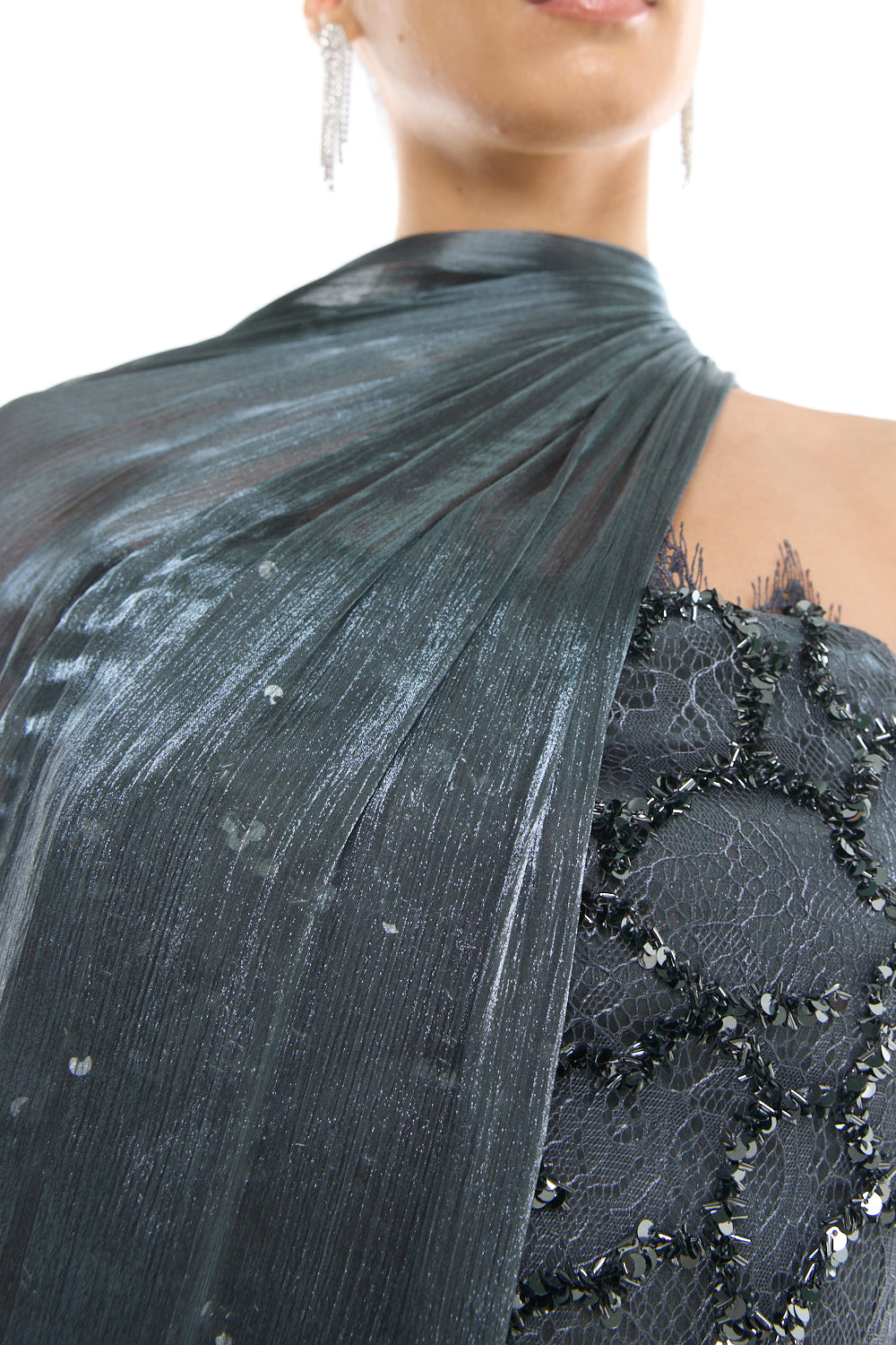 Asymmetric Cape Pleated Gown