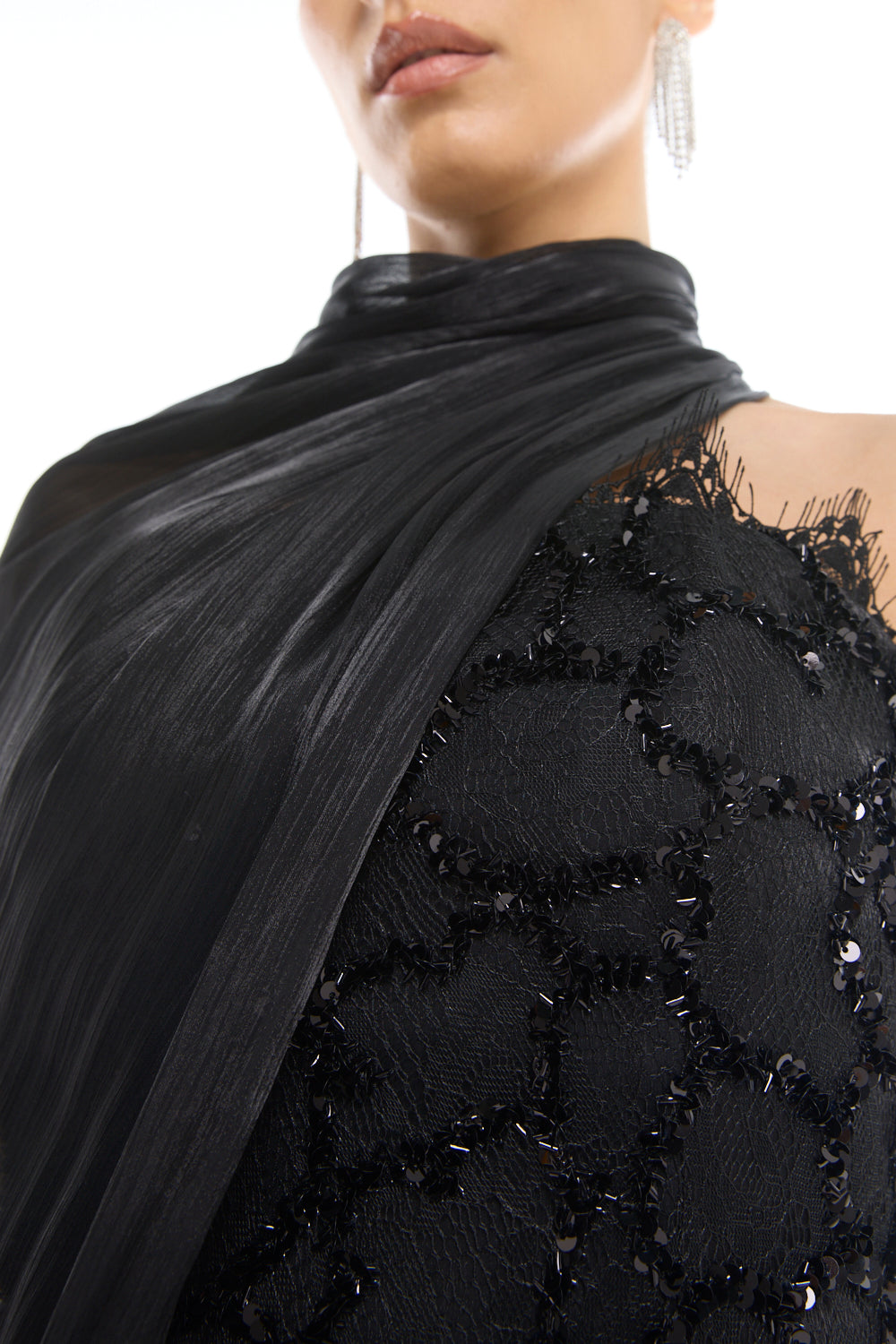 Asymmetric Cape Pleated Gown