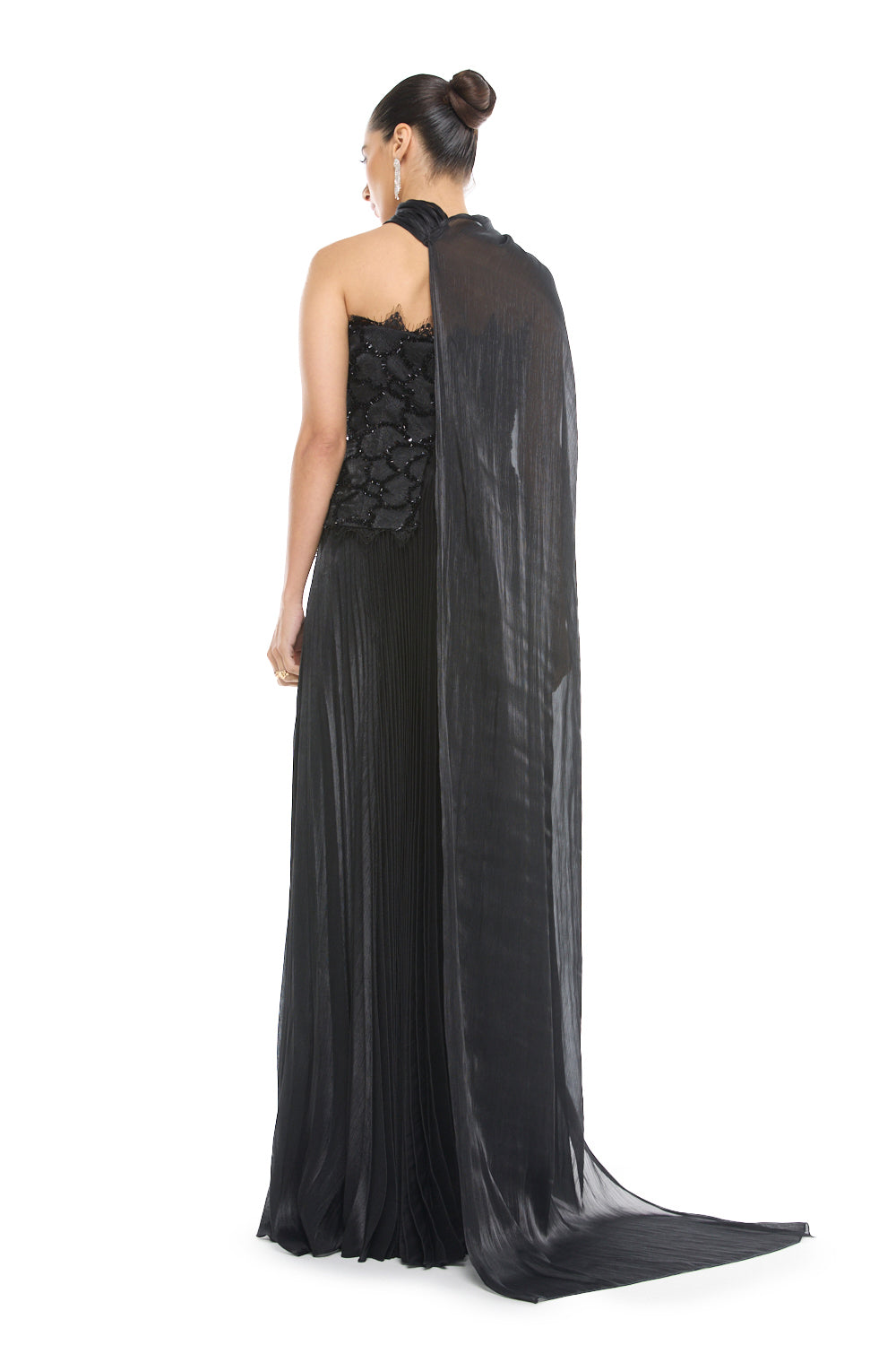 Asymmetric Cape Pleated Gown