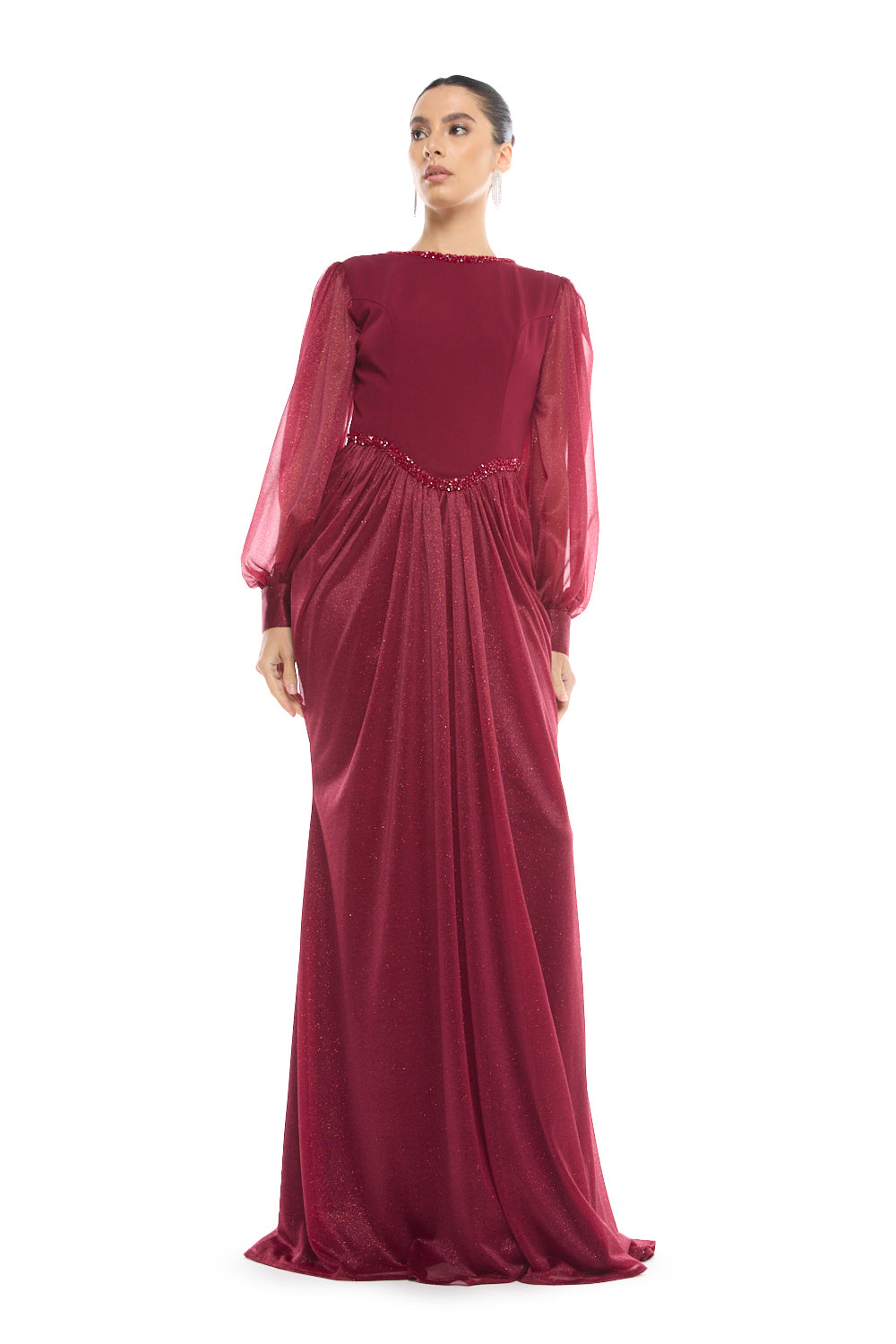 Beaded Waist Draped Gown