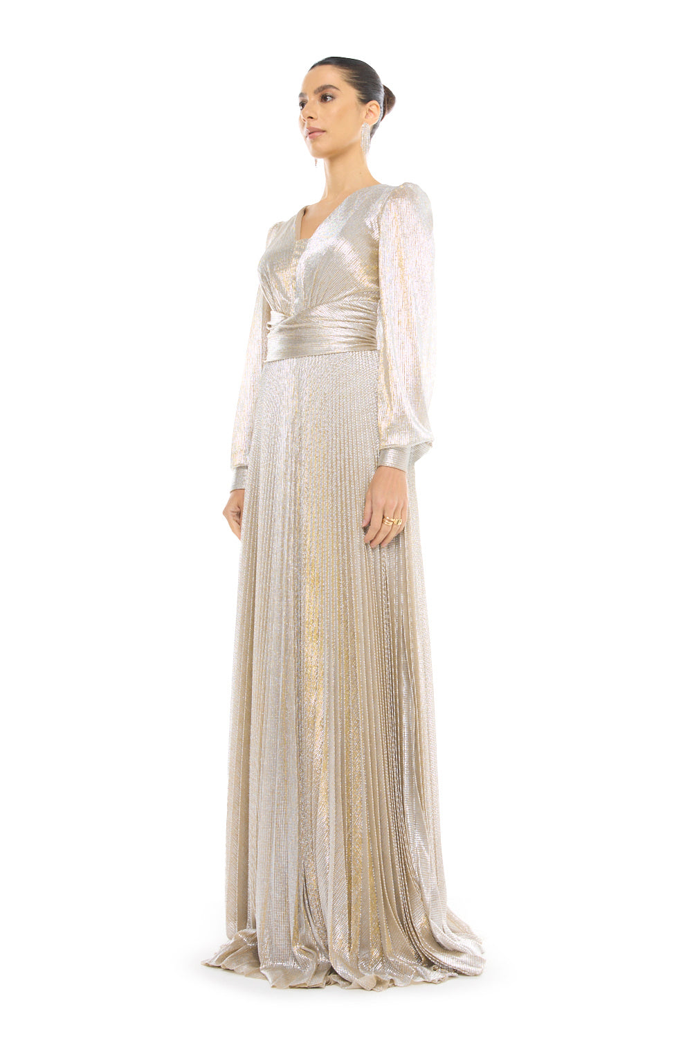 Pleated Blouson Sleeve Gown