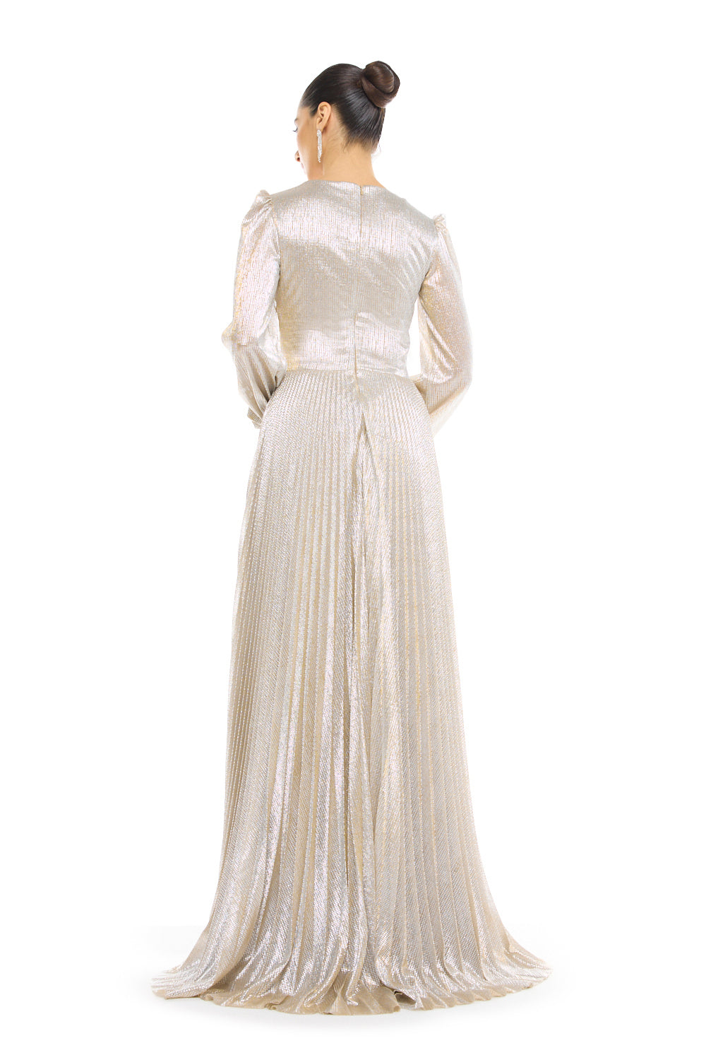 Pleated Blouson Sleeve Gown